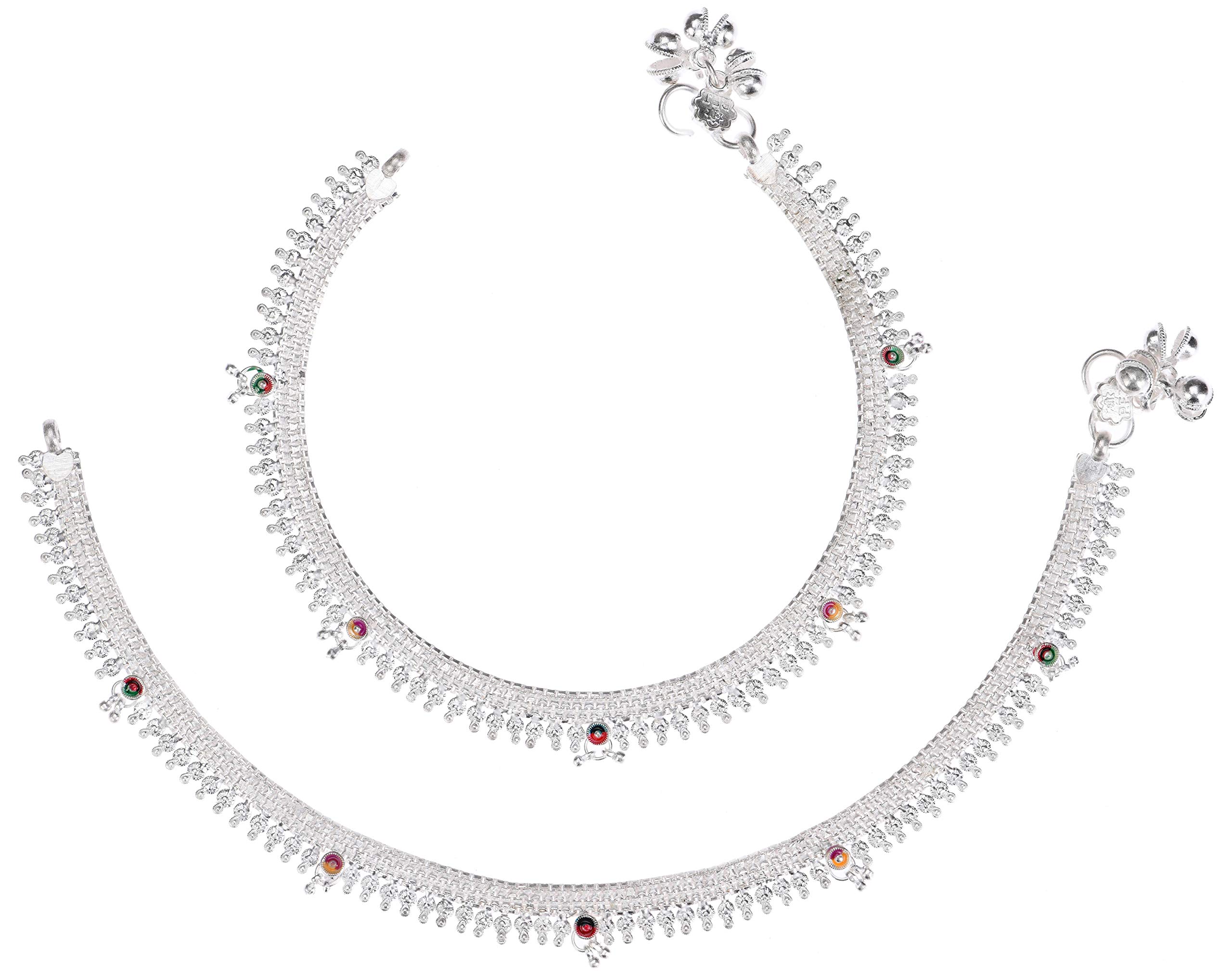 AanyaCentric Indian Traditional Ethnic White Metal Anklet Pair Silver Leg Bracelet For Women Payal Girls Kolusu (B07GNCWW59) Amazon Price History, Amazon Price Tracker