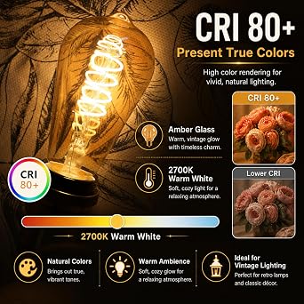 Terafeels 2 Pack E27 Vintage LED Light Bulbs, ST64, 4W, Spiral Filament, 2700K Warm White Glow, Amber Glass, Dimmable Edison Screw in Light Bulb [Energy Class E]