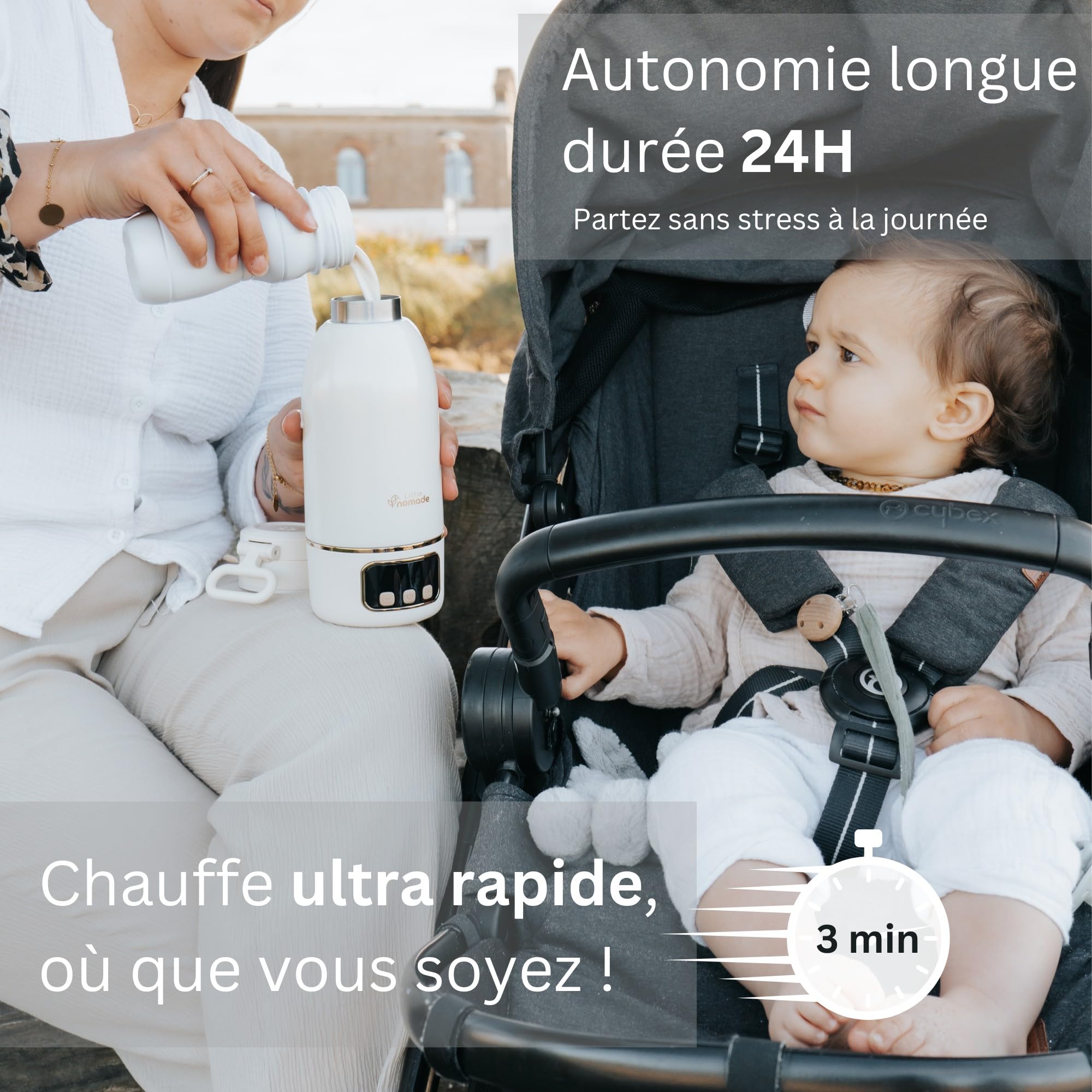 Chauffe Biberon Portable/Voiture/Voyage, 500ml, Universel, Sans Fil, Température Précise,Autonomie 24h, Rechargeable USB, Lait Maternel, Chauffe 3min, Charge 2h,