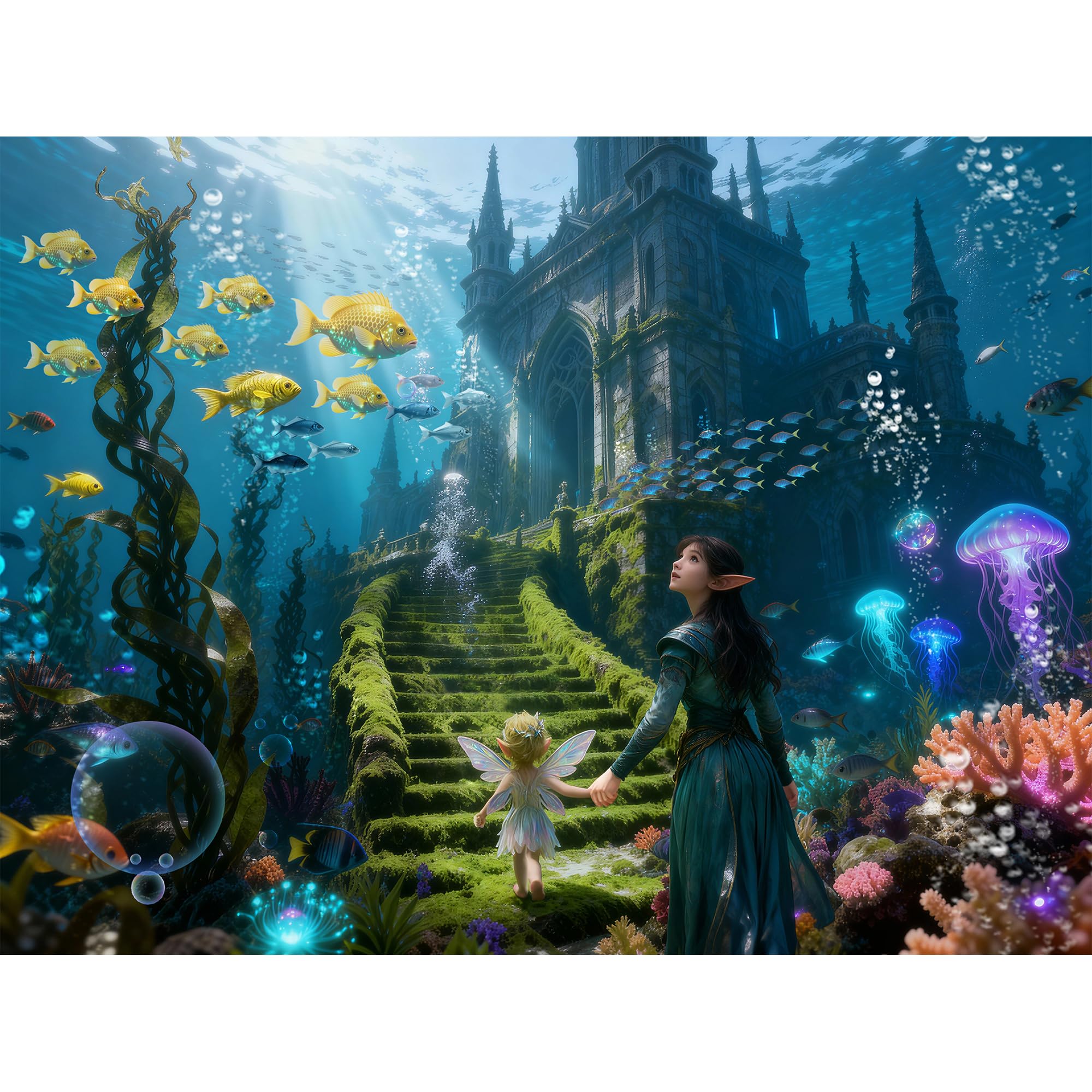 CREAFOMIFE 1000 Piece Jigsaw Puzzle for Adults, Hard Difficult Challenging Large Puzzle, Gift for Adult Puzzle Lovers Underwater Castle and Magical Elf (70 x 50 cm) — image 1