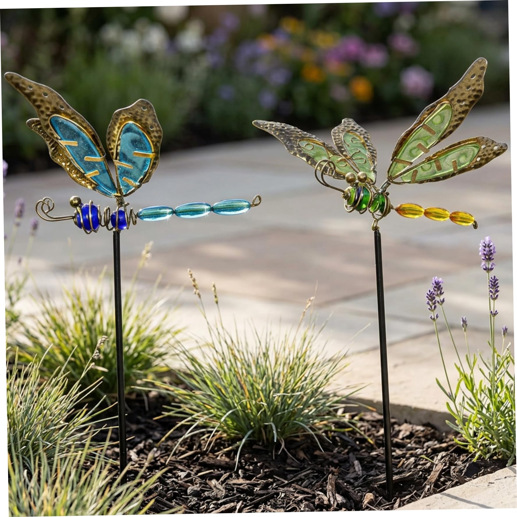 AwnsIMfreien 2Pcs Garden Stakes Decorative, Vibrant Dragonfly Decor Luminous Whirling Outdoor Decor for Flower Beds, Patio, Lawn Ornaments and Garden Decorations, Flower Bed