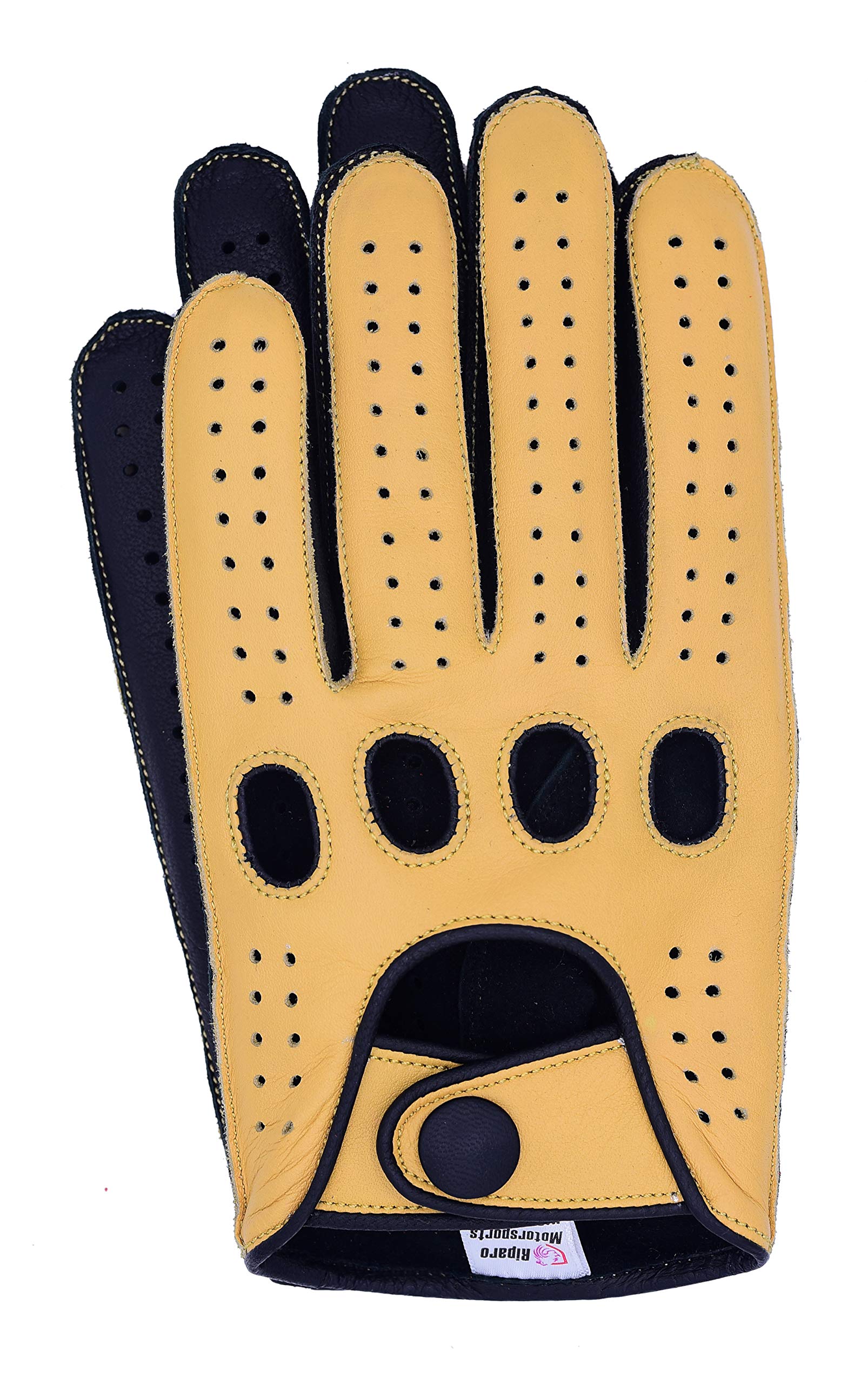 Riparo Men's Leather Driving Gloves – Genuine Cowhide Full-Finger Gloves for Driving &amp; Motorcycle Riding – Breathable Perforated Motorsport Style