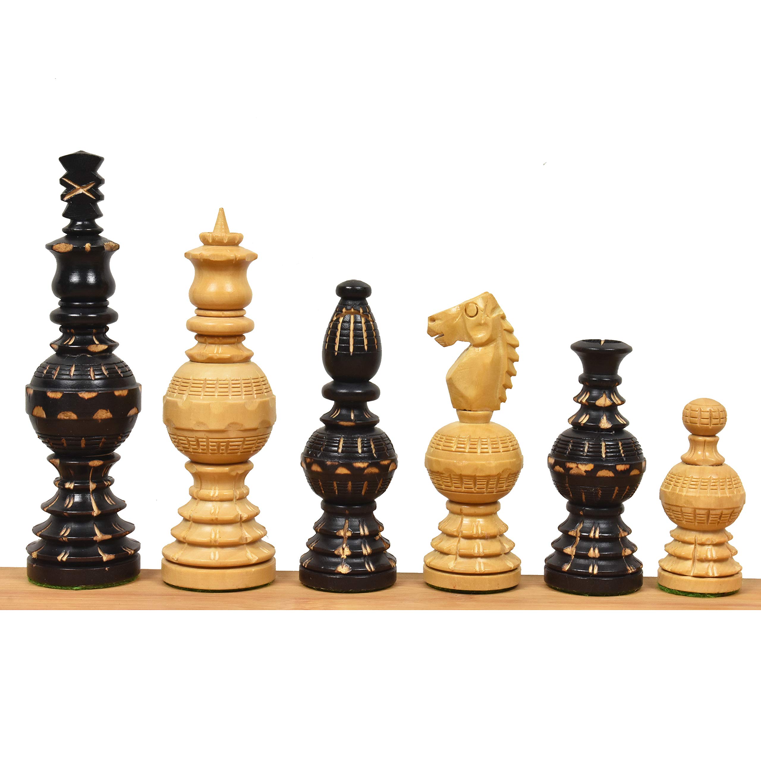 Royal Chess Mall - 5" Gigantic Globe Series Hand Carved Chess Pieces Only Set - Ebonised Boxwood