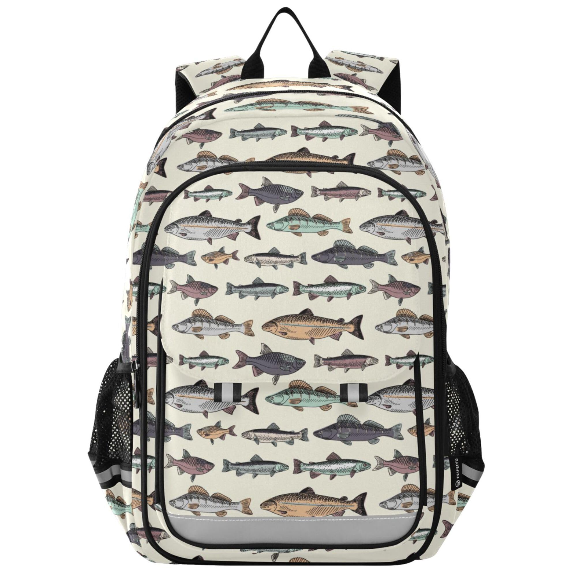 Fisyme Vintage Fish School Backpack Laptop Backpack Bags Bookbag Travel Casual Computer Notebooks Daypack