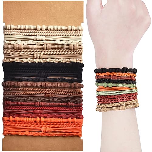 Pulseras bohemias para mujer, 24 piezas, 4 estilos, magníficas pulseras de doble uso, suaves y elegantes, accesorios para el cabello (beige, marrón