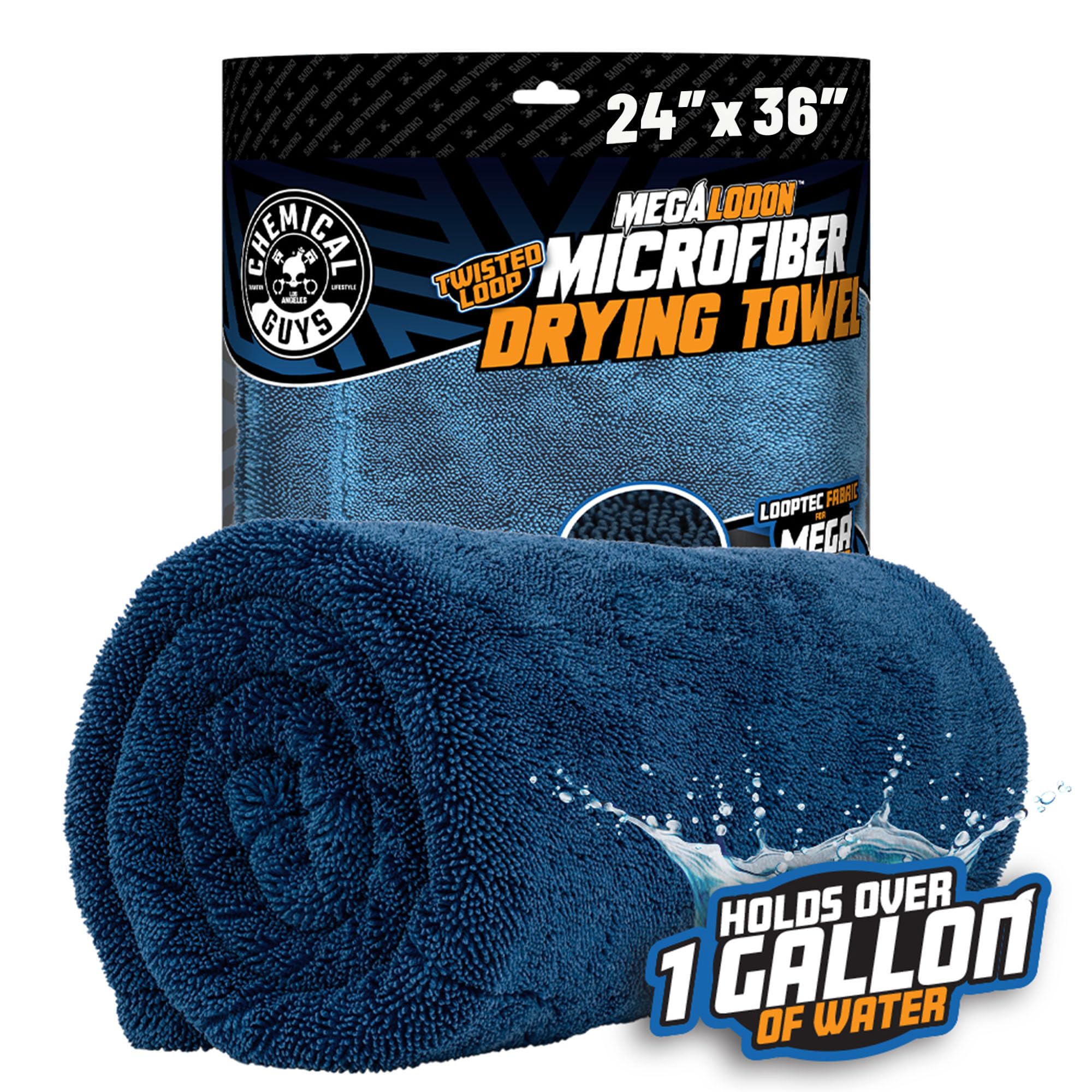 Megalodon Microfiber Drying Towel with Twisted Loop Technology, Super Plush Absorbent 24" x 36" Microfiber Towel for Cars, Trucks, SUVs, RVs, and More, Extra Large Dark Blue Drying Cloth