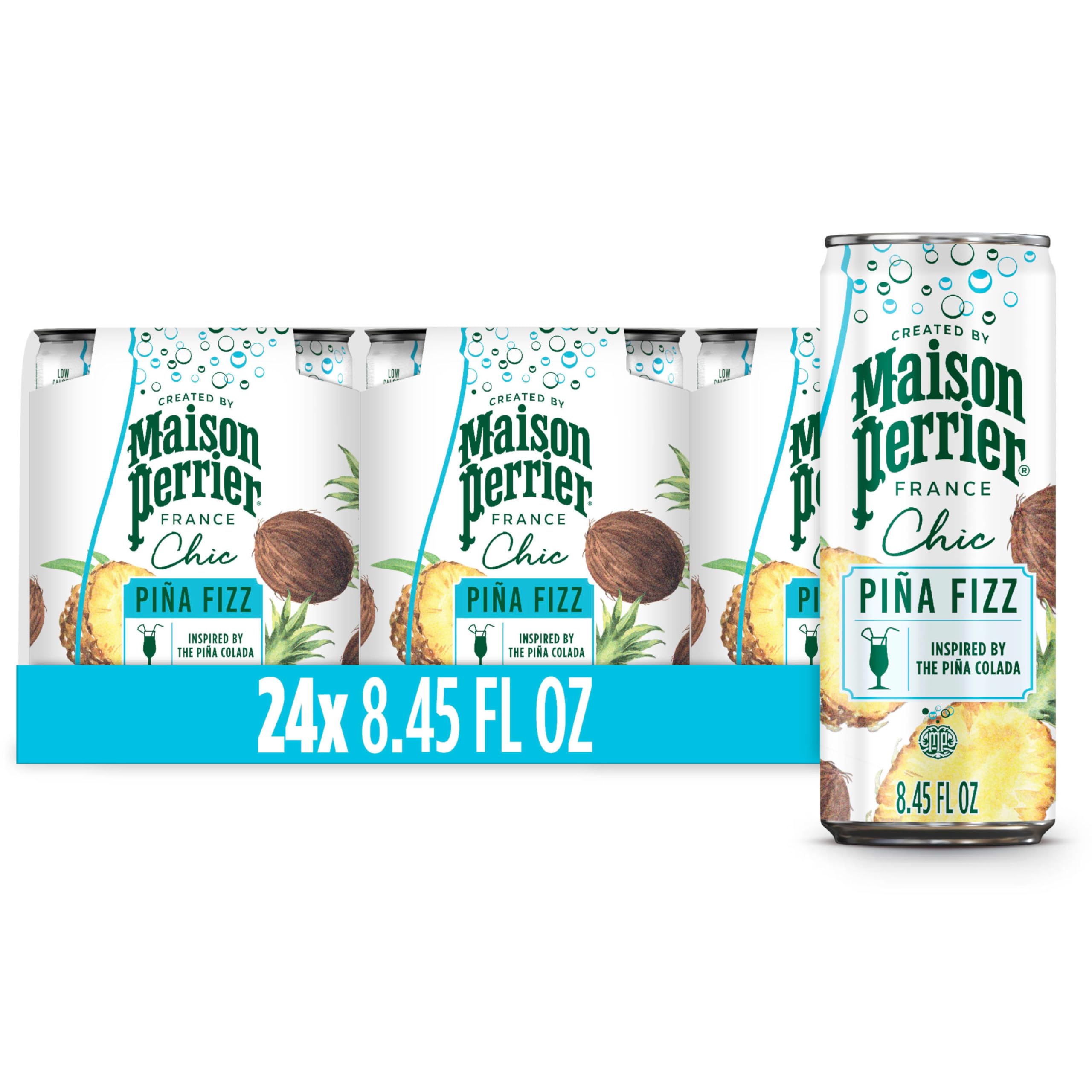 Maison Perrier Chic Pina Fizz Pineapple and Coconut Flavored Sparkling Beverage, Low Calorie, Mocktail, 24-Pack