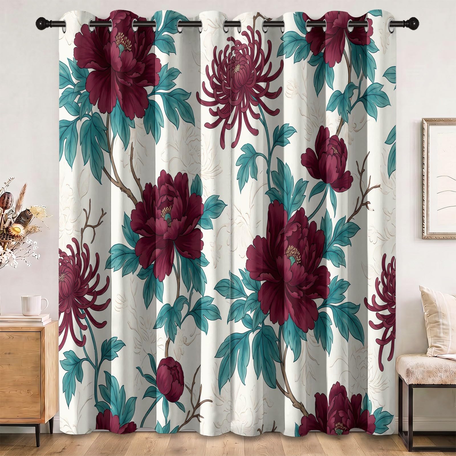 Verdunkelungsvorhänge Vintage Blumen Gardinen H245xB150 cm 2er Set
