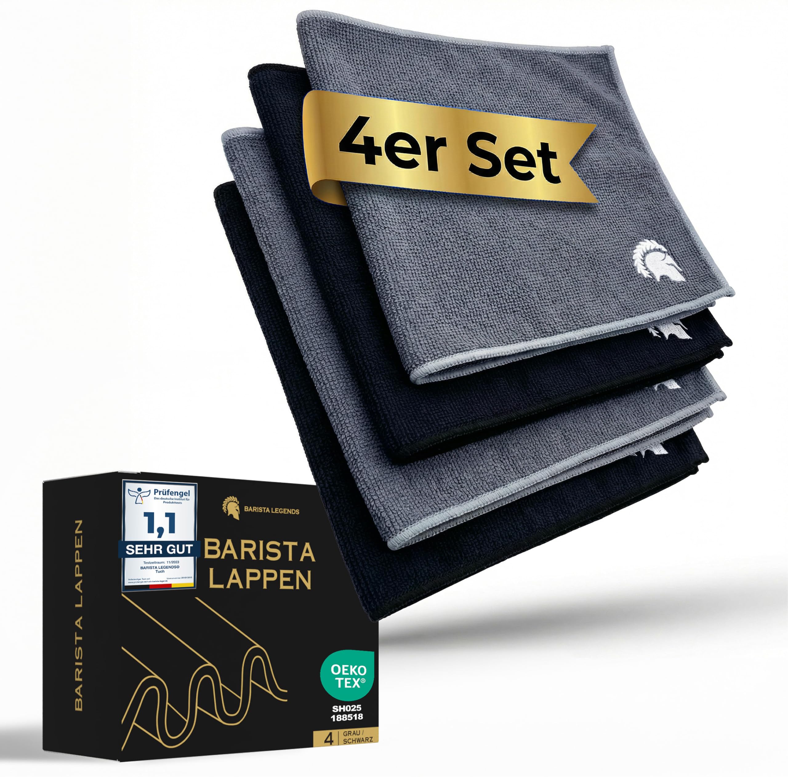 Barista Legends Barista Lappen [4er Set] 30x30 cm für Siebträgermaschine extra saugstarkes Mikrofasertuch zur Reinigung von Dampflanze, Siebträger & Espresso Maschine Barista Zubehör