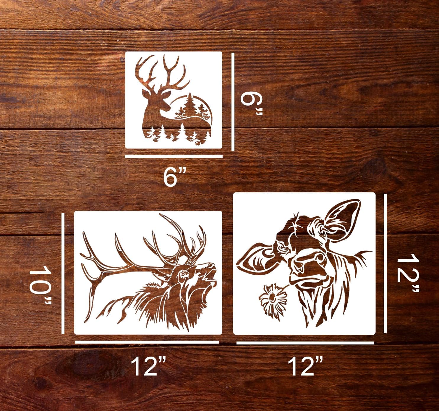 Mandala Soul Animal Wood Burning Stencils for Painting 12” Deer Bear Cow Stencil Wildlife Stencils for Crafts T-Shirt Fabric Wood DIY Decor