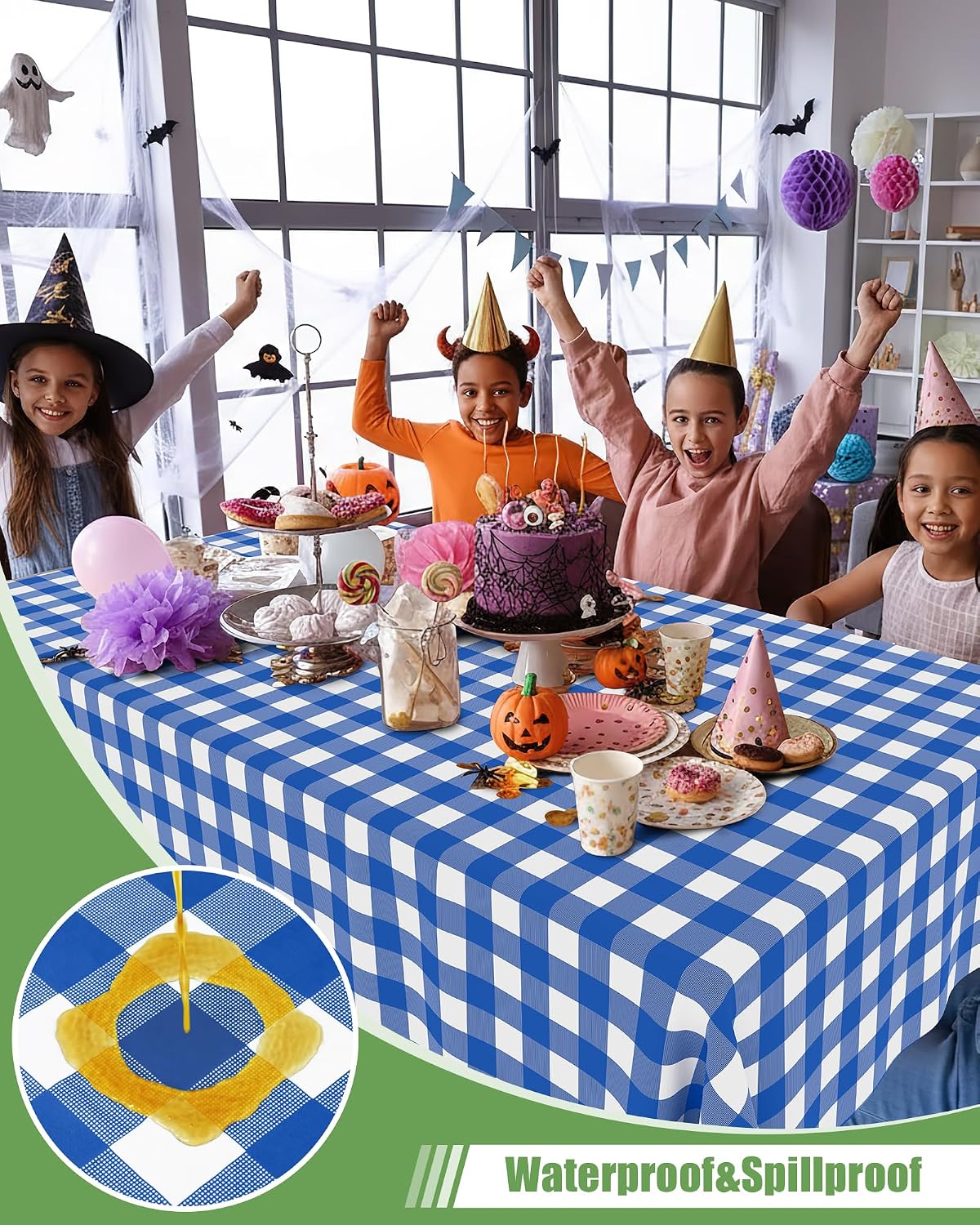 Smiry 8 Packs Gingham Disposable Table Cloth, 54 x 108 Inch Waterproof Plastic Tablecloth, Rectangle Blue and White Checkered Table Covers for Picnic, Birthday, Party