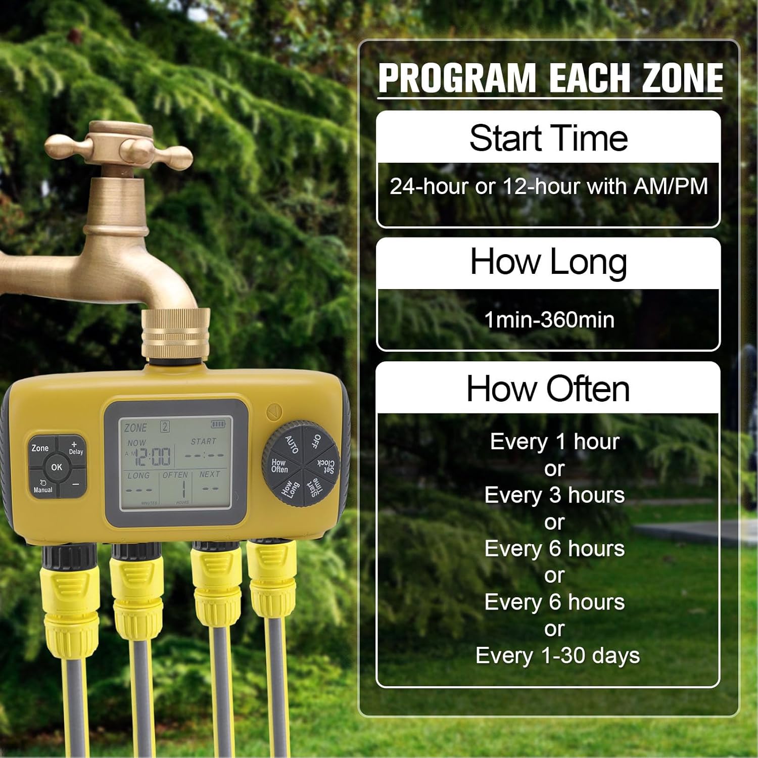 TOPINCN Sprinkler Timer for 3/4 to 1/2in Faucet, IPX5 Water Proof Water Hose Timer with LCD Display, Automatic Drip Irrigation Controller System for Lawn Yard Garden Watering