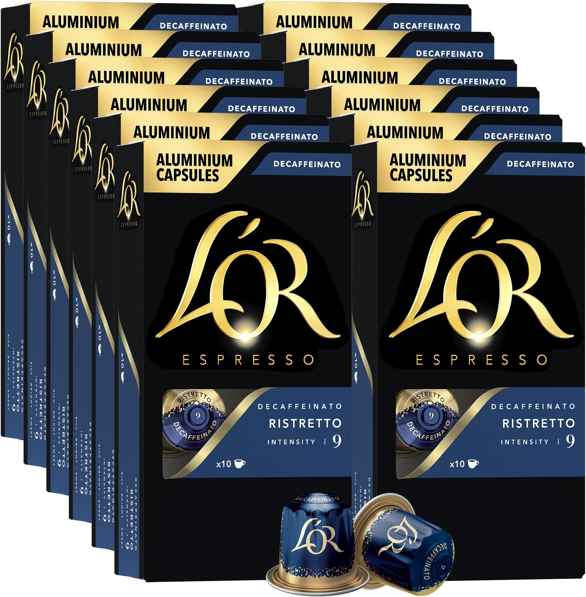 L'OR DECAF Espresso Capsules, 100 Count DECAF Ristretto, Single-Serve Aluminum Coffee Capsules Compatible with the L'OR BARISTA System & *Nespresso Original Machines