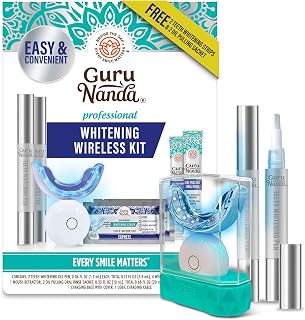 GuruNanda Wireless Teeth Whitening Kit with LED Light & Pen - 40 Treatments Remove Coffee, Food, Soda Stains