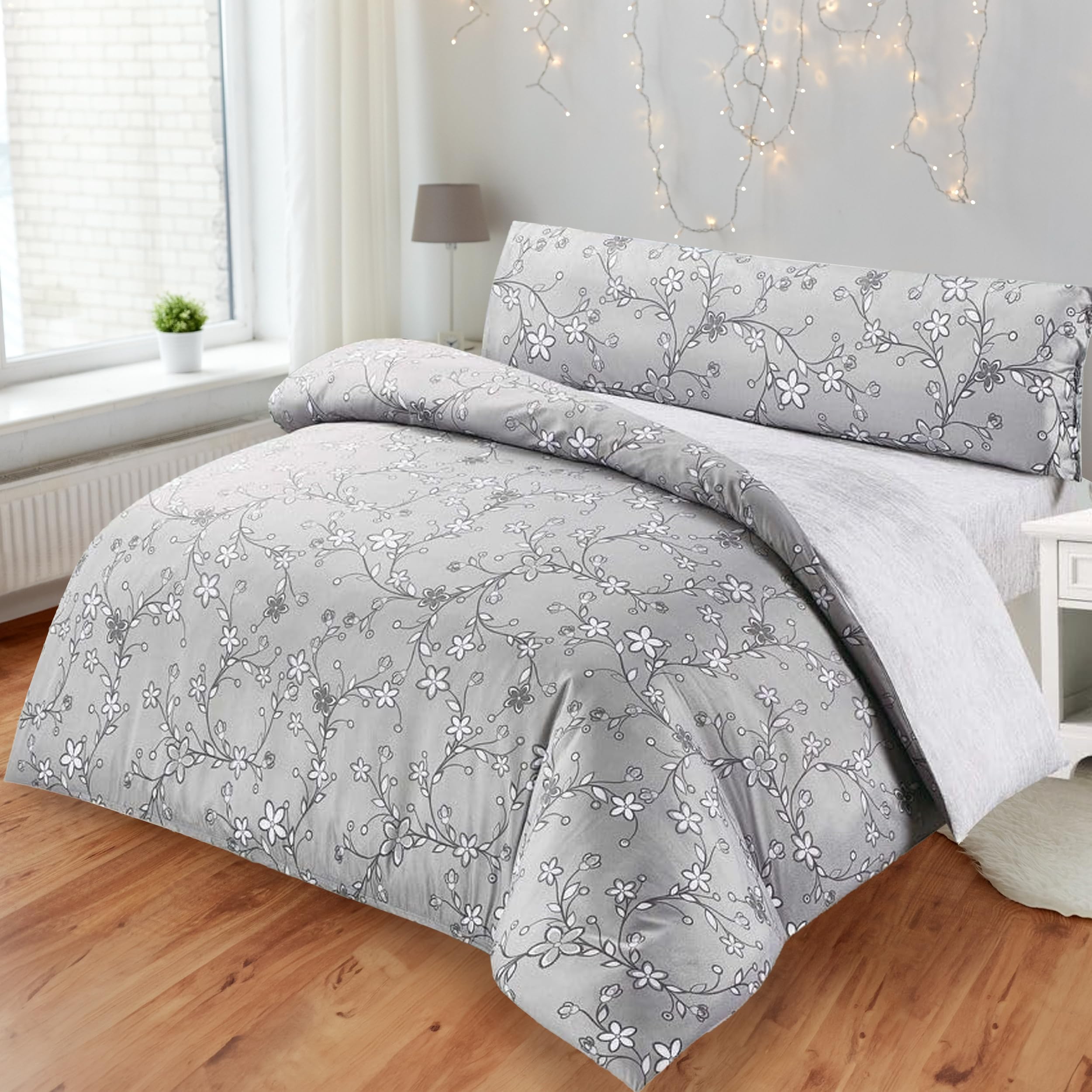 BESCH Juego de Funda Nordica para Cama 135cm 100% Microfibra de Poliester Suave 3 Piezas | Juego de Funda Edredónes 220x220cm y con 1 Funda de Almohada 45x145cm (Niebla Floral)