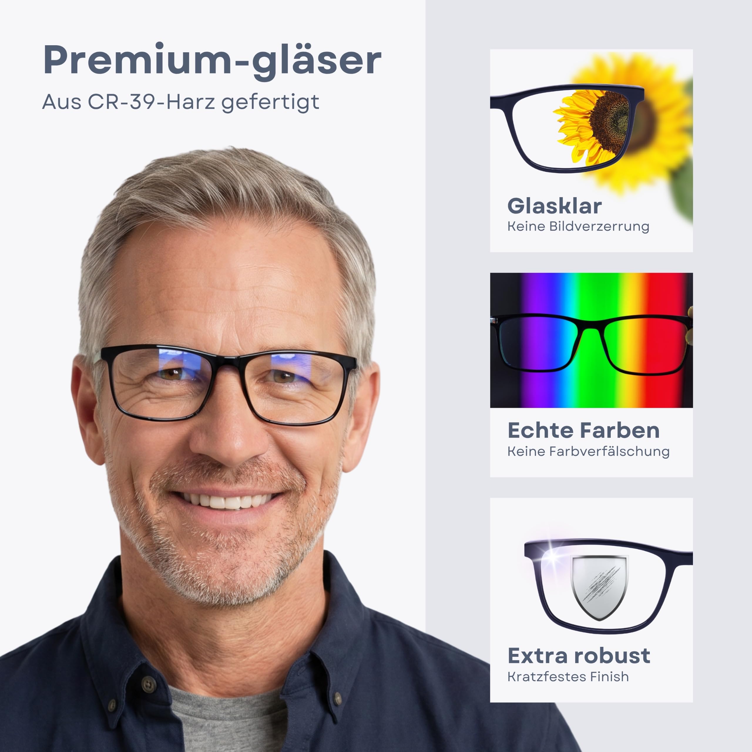 Cvantus Premium Lesebrille | Verschreibungsbrillen-Qualität - Hergestellt von Optikern | Blaulicht- und UV-Blocker, Entspiegelt | Quadratische Lesebrille Herren & Damen