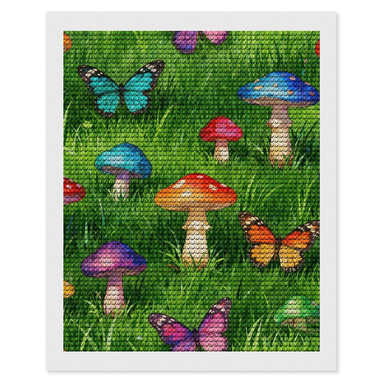 DWVTSLH Mushroom Forest Green Diamond Painting Kits for Adults, Personalized Diamond Photo Art Full Drill, DIY 5D Diamond Art Painting Kits for Beginners, Home Wall Decor 16"x20"