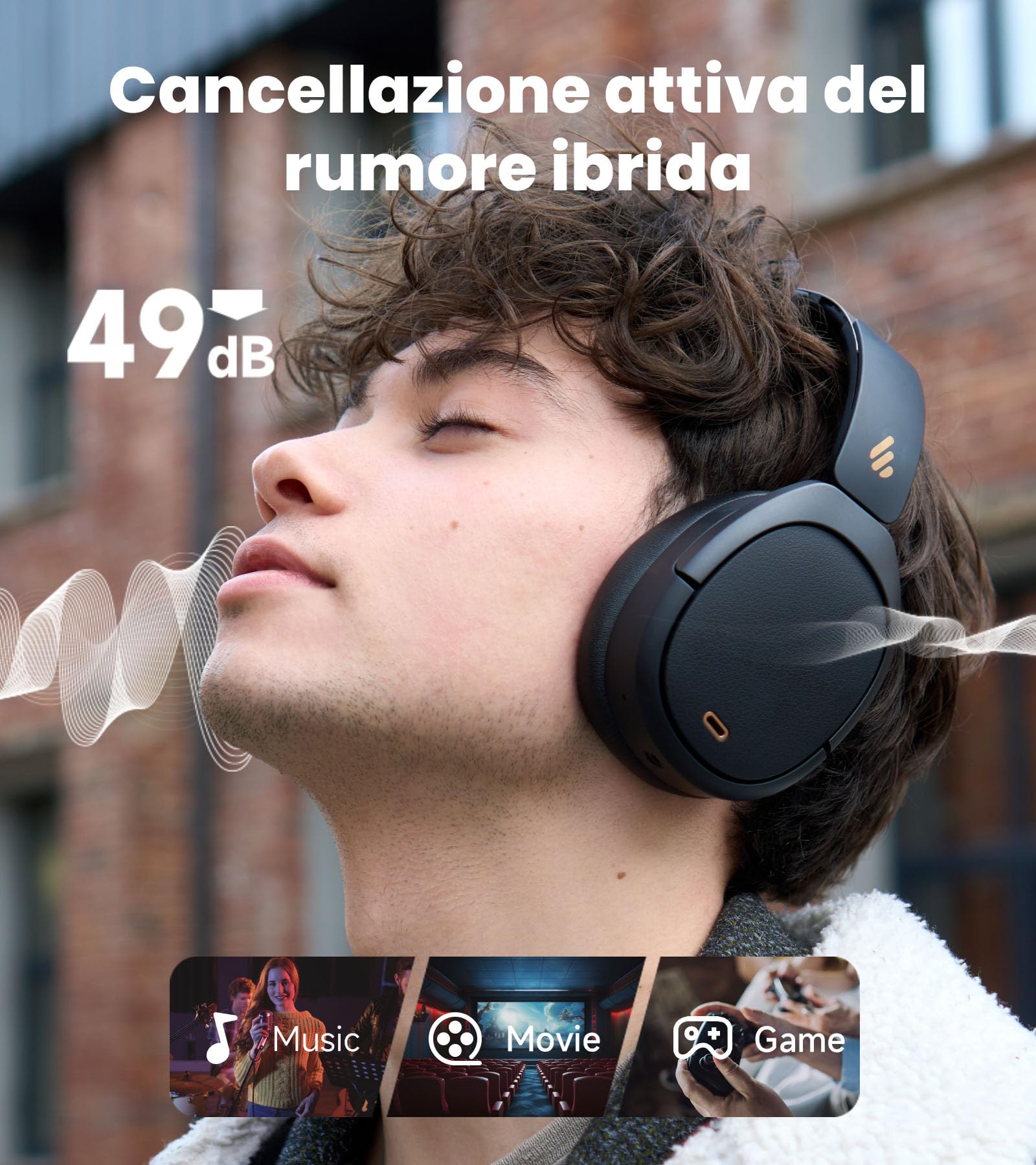 Edifier W80 Cuffie Over-Ear con LDAC & Hi-Res Wired & Wireless, Nero | -49db ANCmultipoint, Chiamate AI Chiare, Ricarica Rapida, Bluetooth 5.4, Comode, Trasportabili