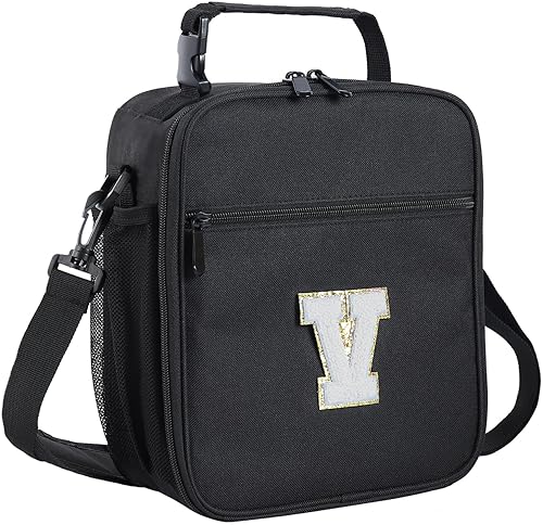 Miniatura 68 de ELEFOCUS Lonchera aislada con inicial para mujeres y hombres, bolsa de almuerzo personalizada con monograma con correa de hombro ajustable para