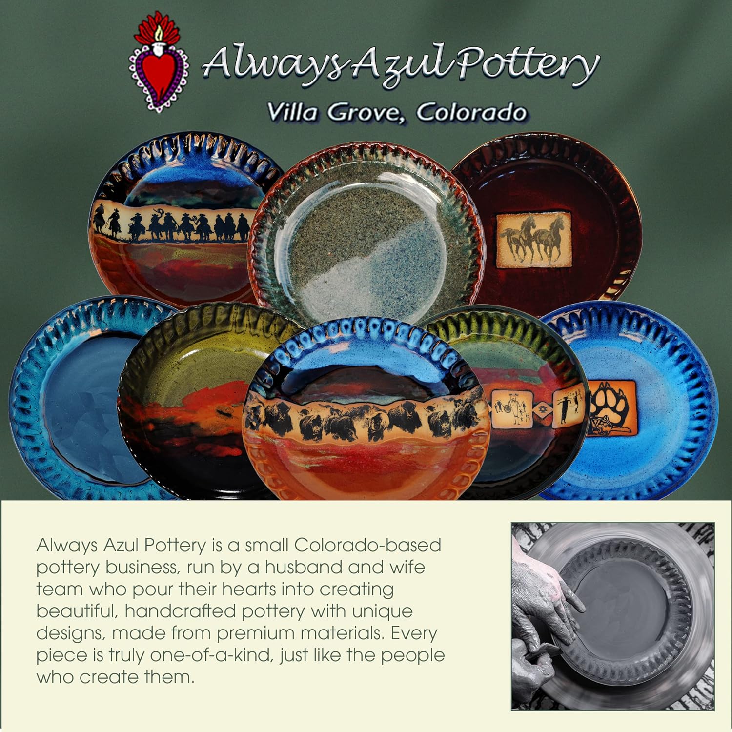 ALWAYS AZUL POTTERY Ruins Fluted Pie Pan in Azulscape Glaze - Handmade Pottery Ceramic Bakeware - Versatile Stoneware & Cookware - Baking Plate Great for Pies, Tarts, Quiche and More