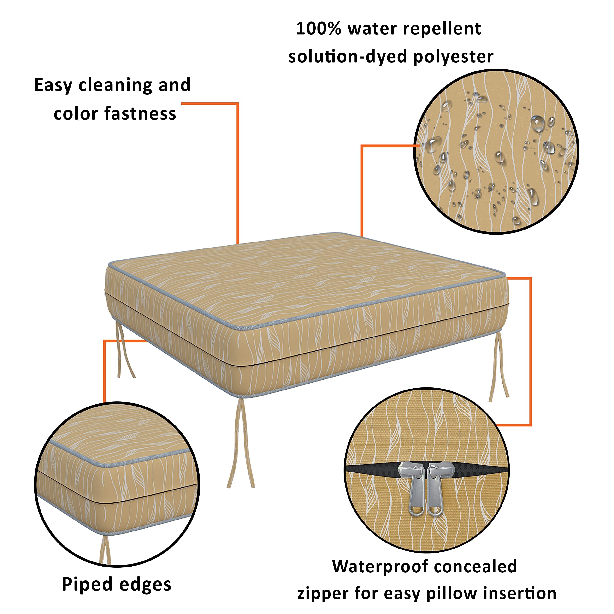 Covers & All Kwadratowa poszewka na poduszkę zestaw 2 600 D pokrowiec na fotel patio wodoodporny wysoce trwały materiał poliestrowy z zamkami błyskawicznymi (tylko pokrowiec) (13 cm wys. x 60 cm szer. x 68 cm głęb, wzór 11)