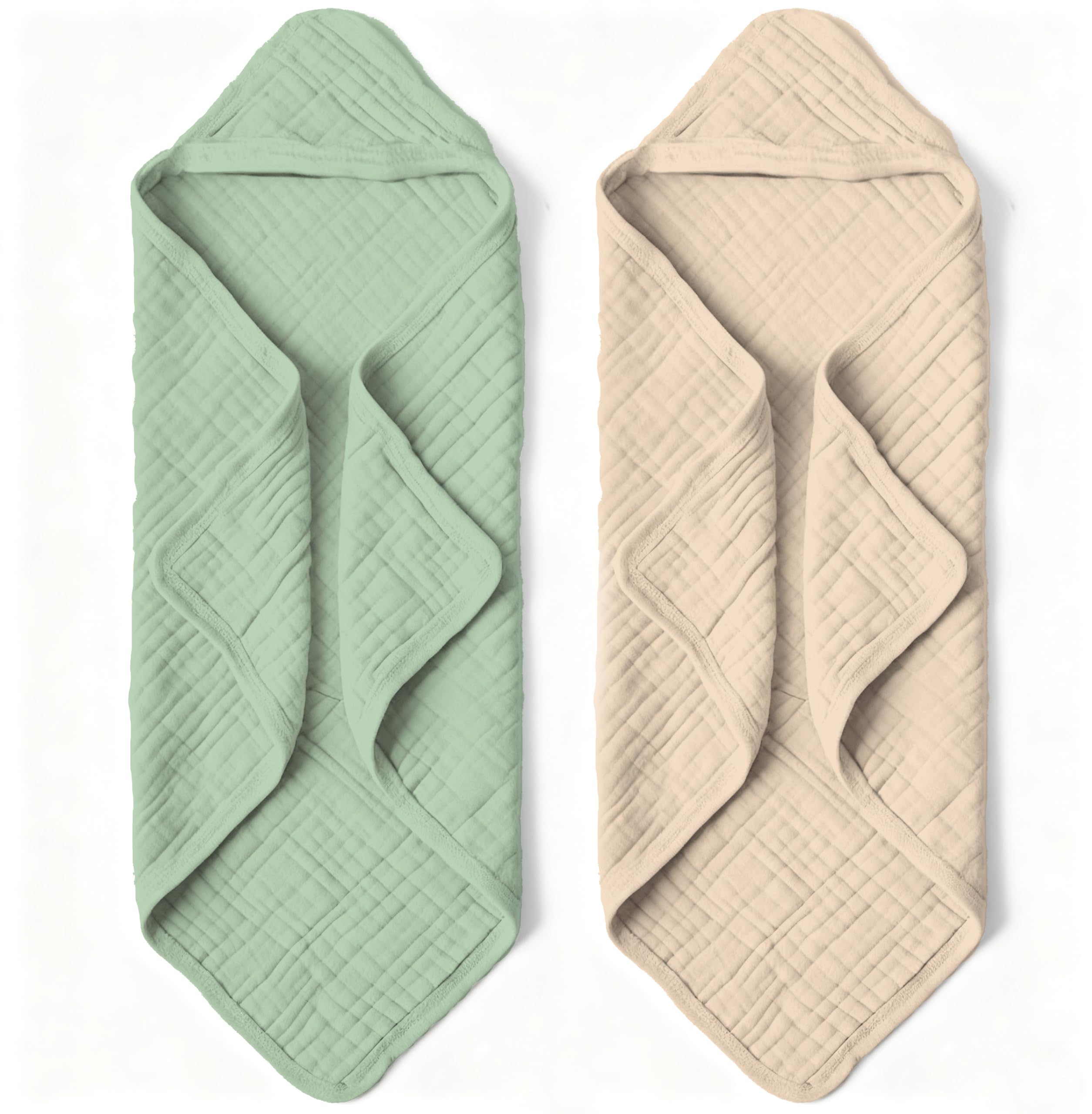 Organic Muslin Hooded Baby Bath Towels - 2 Pack 100 Organic Cotton Towel for Babies Infants Toddlers -