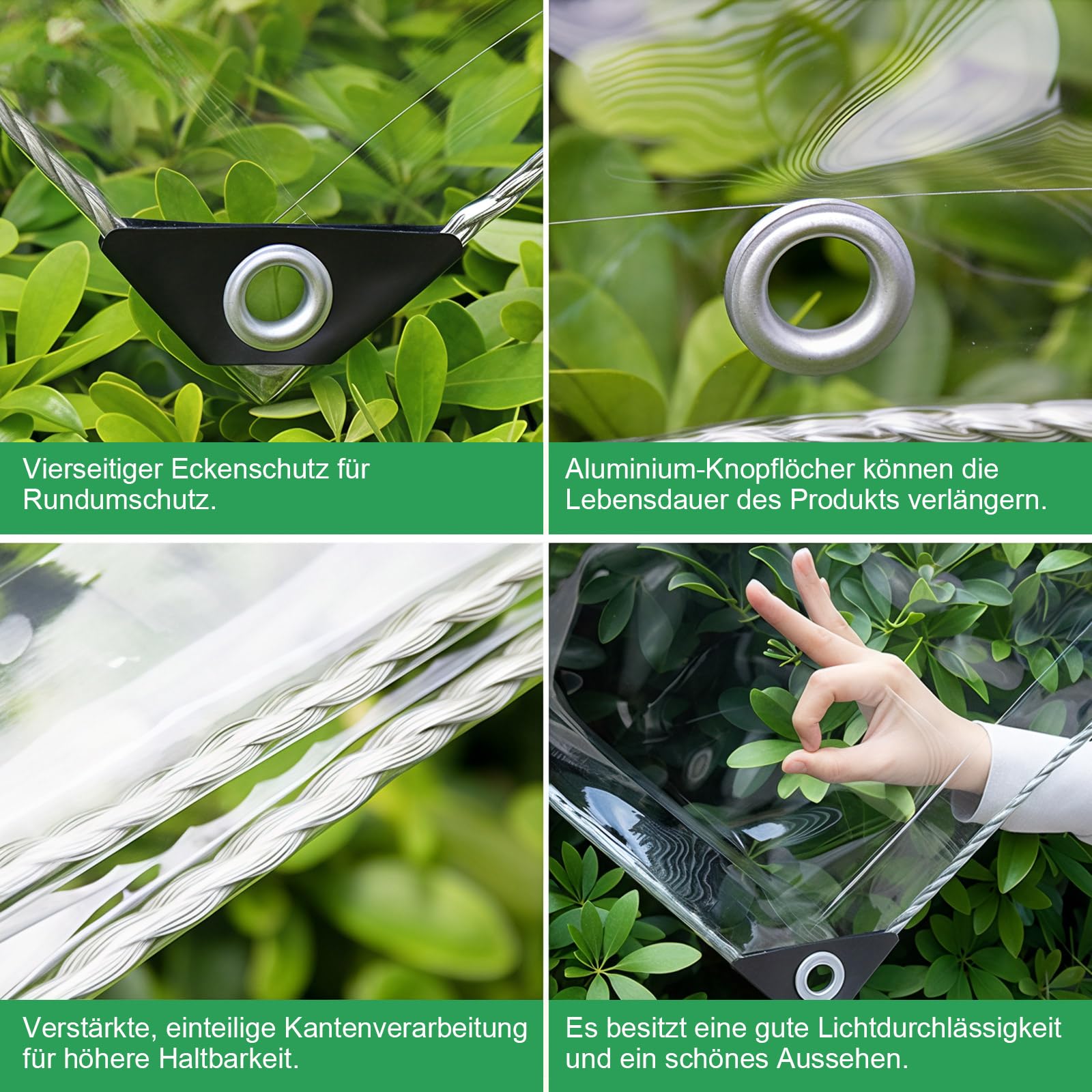 Plane Transparent mit Ösen, 3x3m 450g/m² PVC Transparent Abdeckplane | 20 Kabelbindern, 10m Befestigungsseil, Regenschutz Windschutz Wasserdicht Gewebeplane für Terrassen Außenbereich