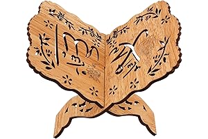 PRETYZOOM Small Wooden Quran Stand, Foldable Eid Mubarak Bible Book Holder Stand,...