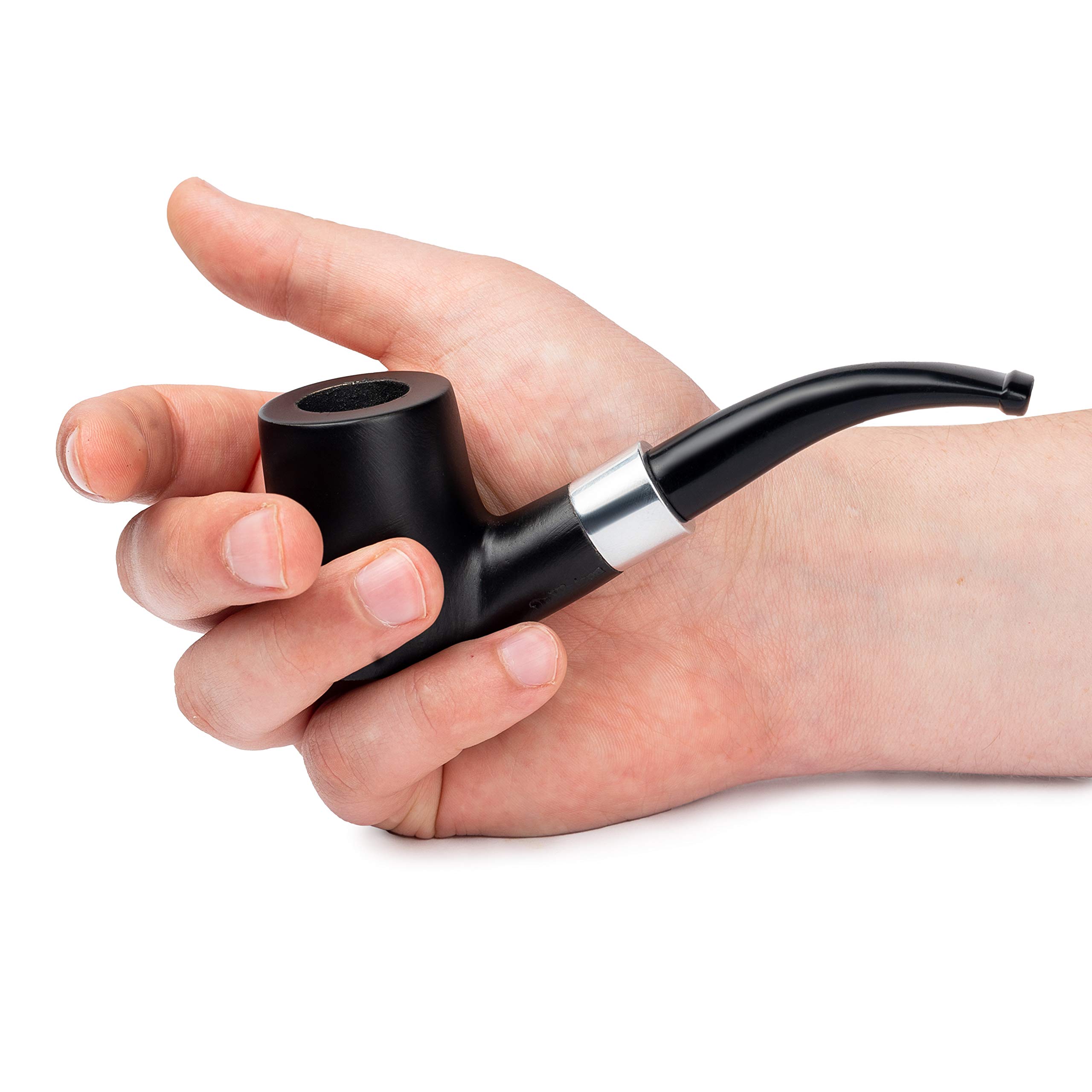 Dr. Watson - Tabakpfeife, klassische Kirschenholzform, handgefertigt aus Ahornholz, passend für 9mm Filter (Schwarz)
