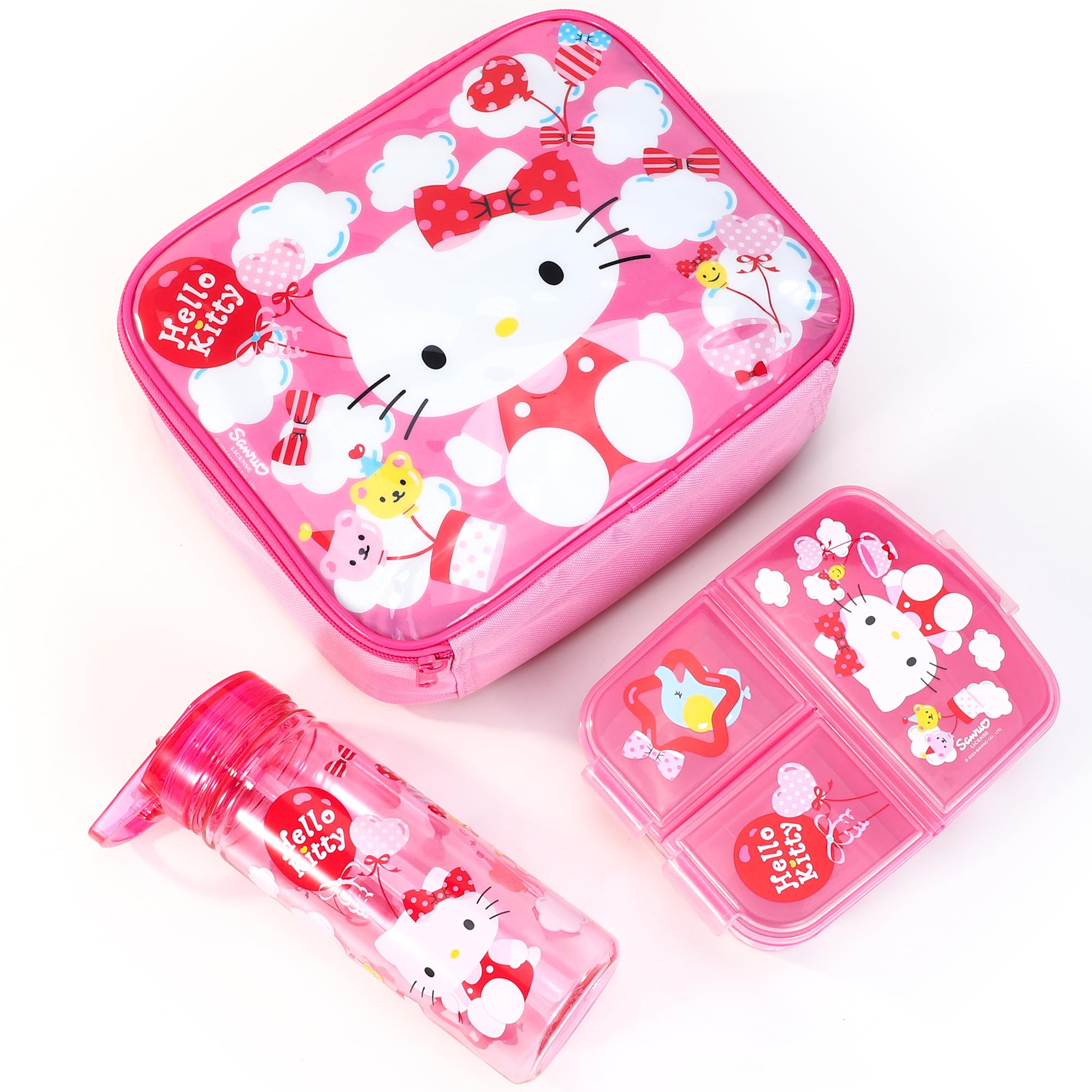 Hello Kitty Set di borsone per bambini, set da 4 pezzi con valigia, borraccia, bottiglia d'acqua, adesivi e altro ancora, set di borse da viaggio Hello Kitty