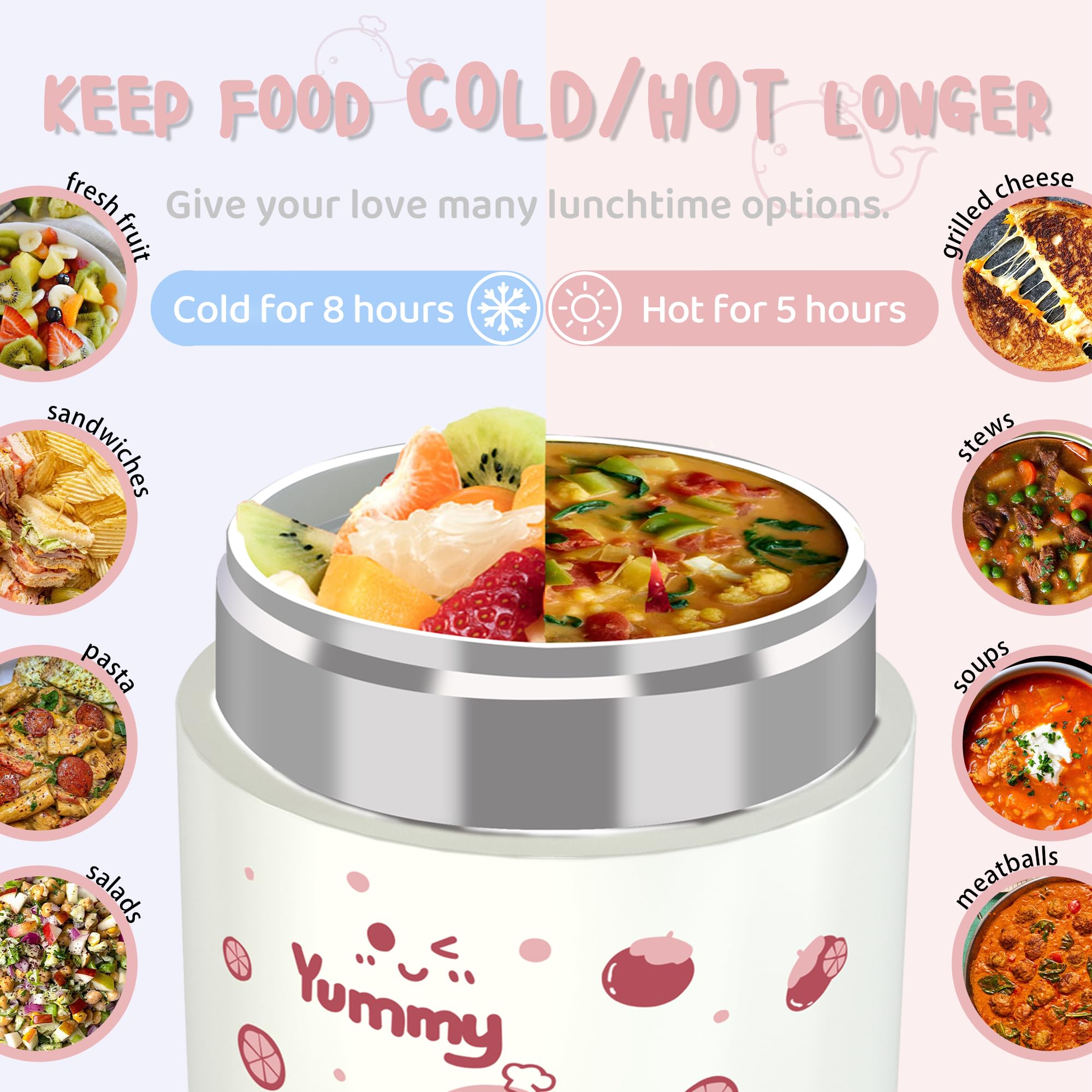 winiwo Tarro de comida aislado de 325 ml para niños, fácil de llevar, boca ancha, termo para comida caliente, sopa, ensalada, sándwich, almuerzos escolares