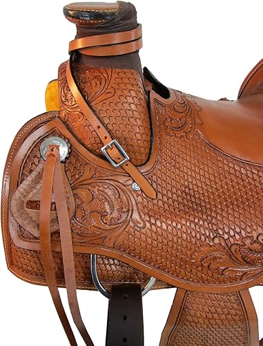 Miniatura 5 de Western Wade Saddle Ranch - Juego de sillín para sillín con cuerdas, asiento duro floral de cuero para caballos, para placer, 15, 16, 17, 18