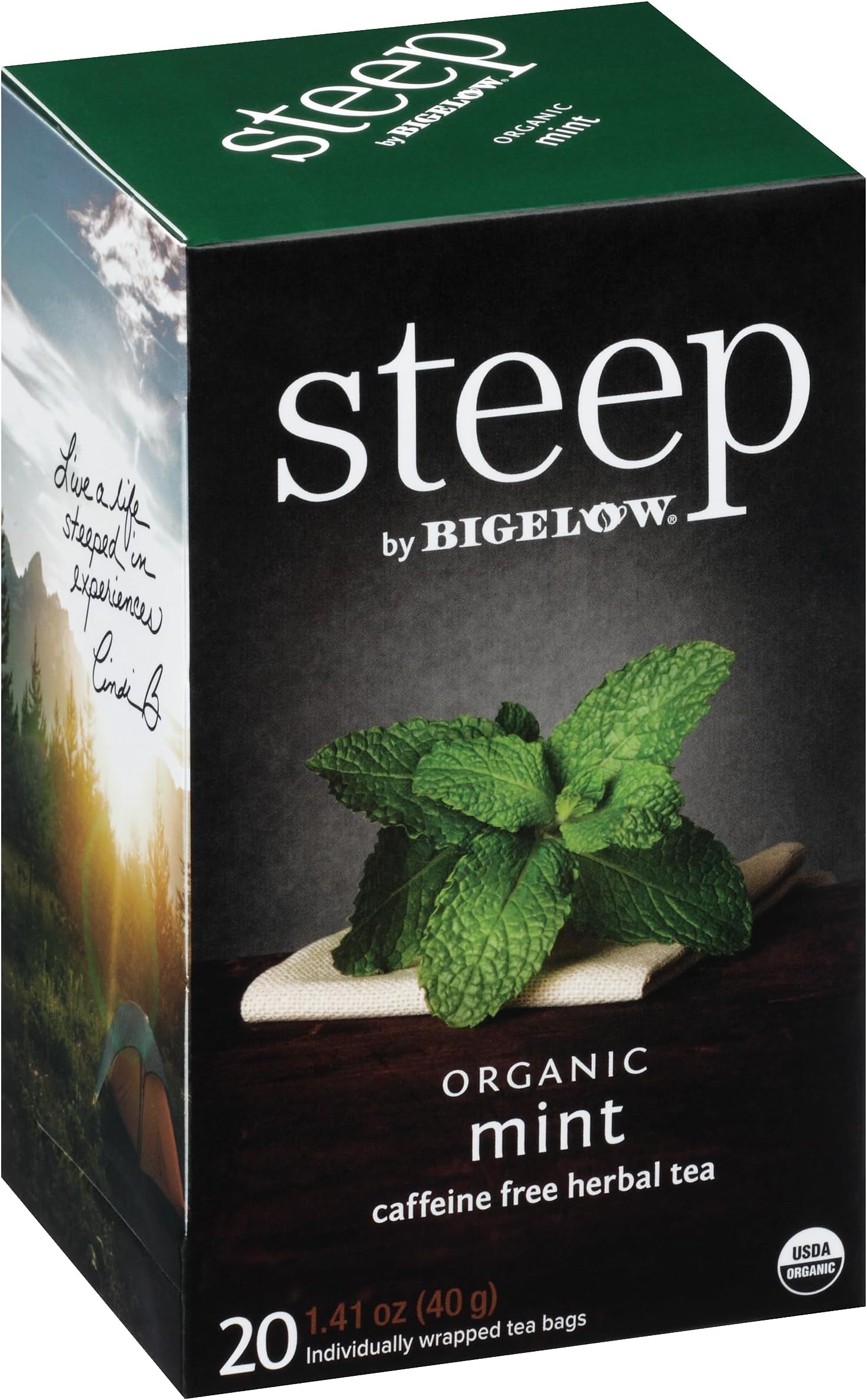 steep by Bigelow Organic Mint Herbal Tea, Caffeine Free, 20 Count (Pack of 6), 120 Total Tea Bags