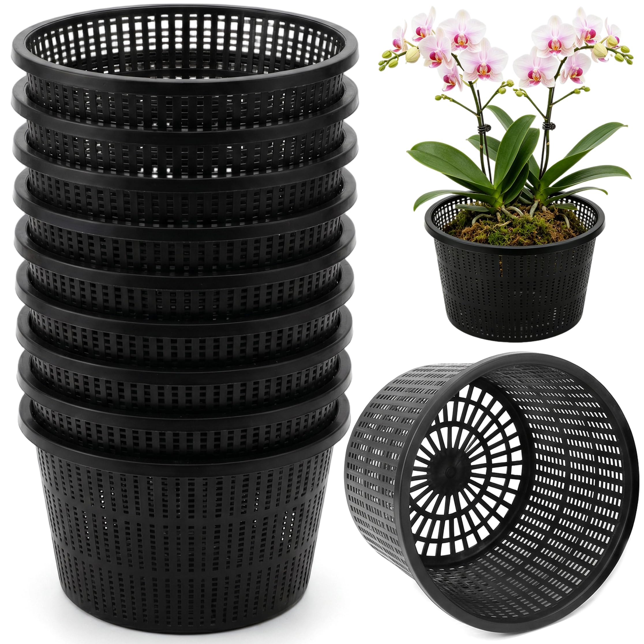 Ginwrek net pots for hydroponics Net Pots, 10 Pcs Plastic, Breathable pond plant Baskets For Hydroponics, Aquatic & Pond Plants, Black