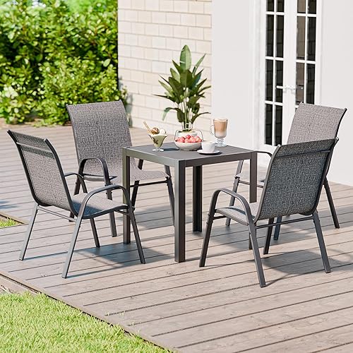 Miniatura 8 de Betterhood Juego de 6 sillas de patio, sillas de comedor apilables para exteriores con tela de asiento transpirable, marco de metal recubierto de