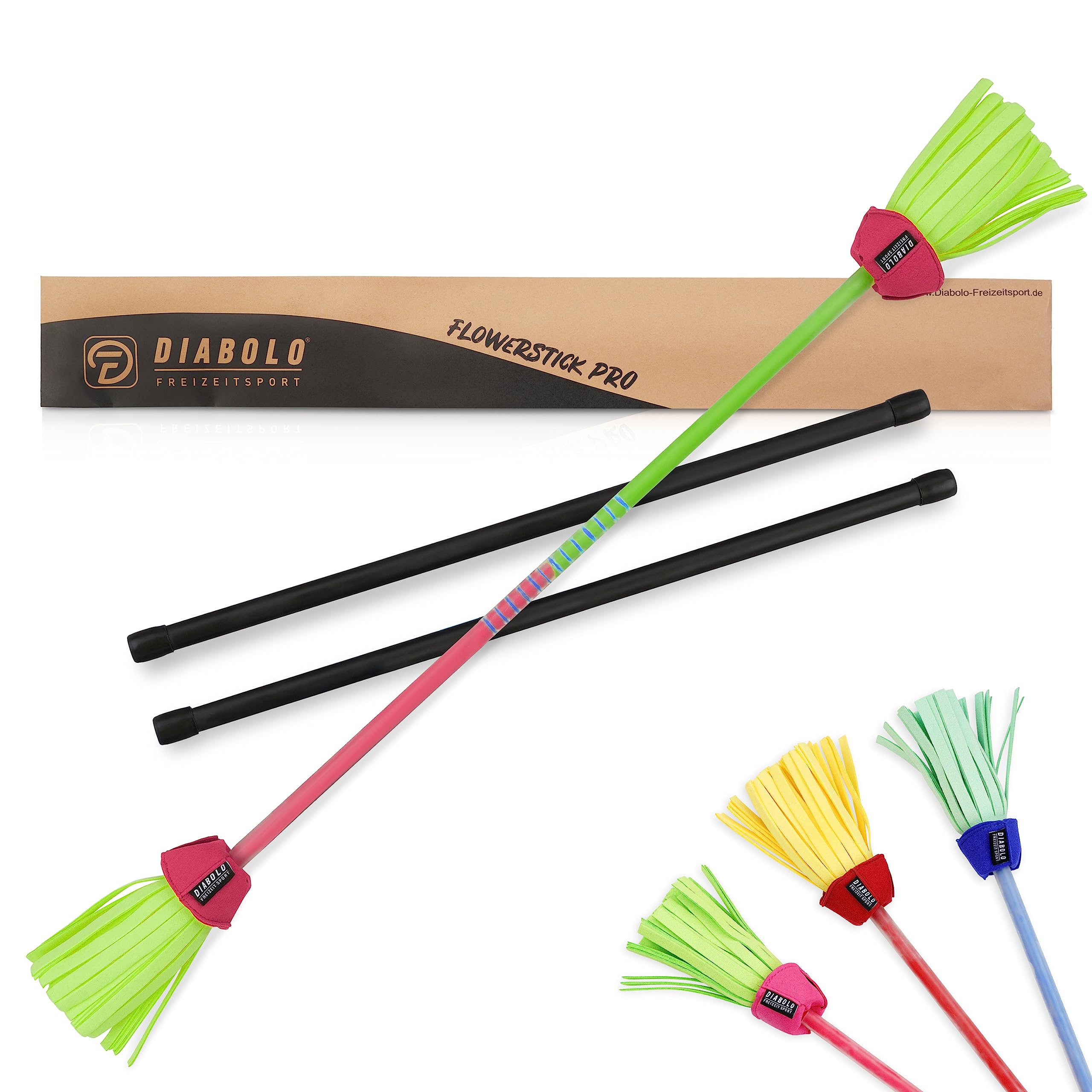 Diabolo Freizeitsport Flowerstick Pro Bâton de fleurs en fibre de verre avec 2 baguettes manuelles Réactif aux UV Peint à la main