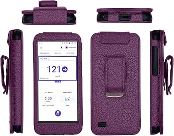 Fitted Leather Case for Omnipod 5 Receiver Continuous Glucose Monitoring with Belt Clip and Lanyard for Easy Carry, Includes 2 PET Screen Protectors Purple