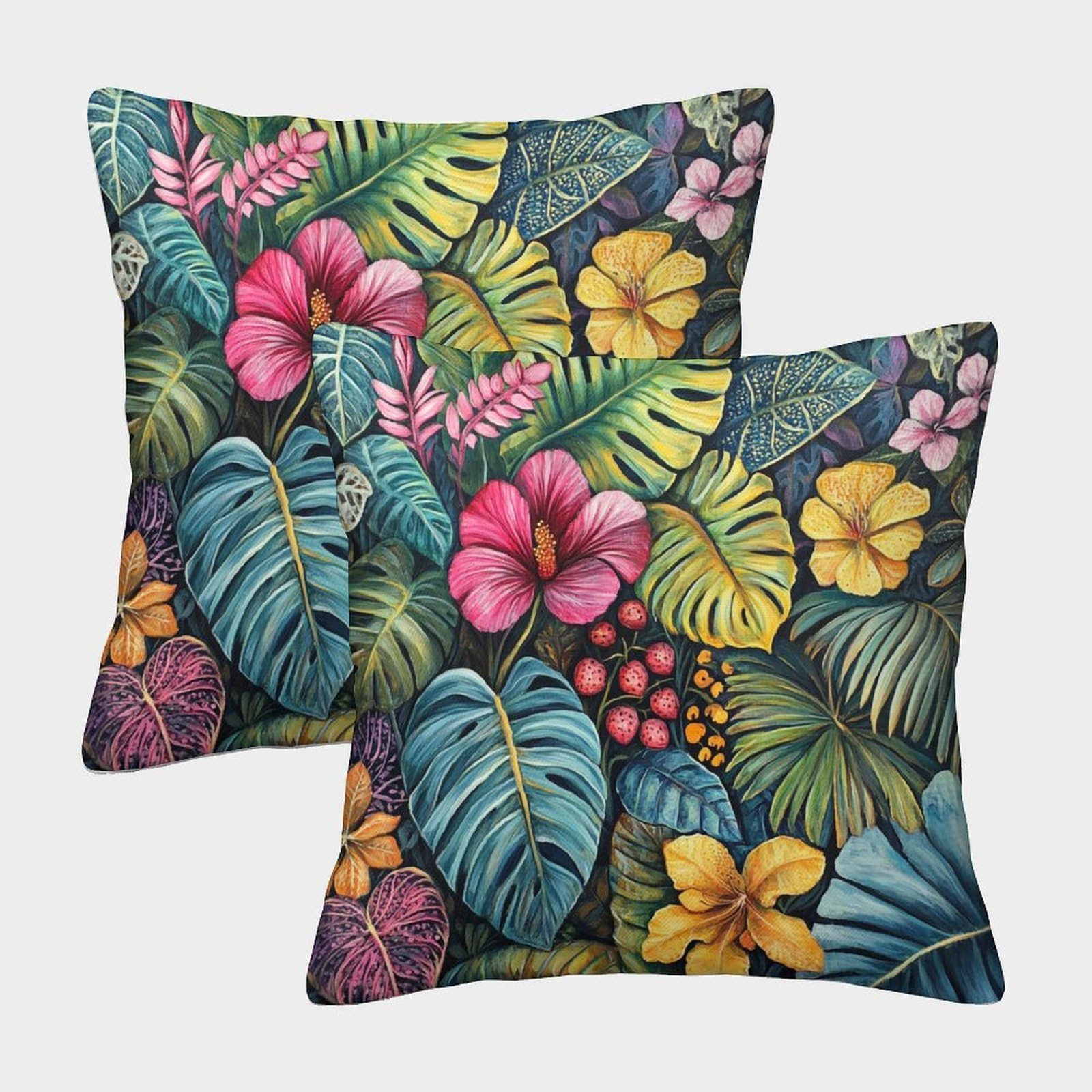 kaiyun 2 Pack Digital Printing 3D Tropical Plants,Bright Flowers Theme Square Cushion Cover 40x40cm Suitable for Outdoor Home Bed Decoration Pattern