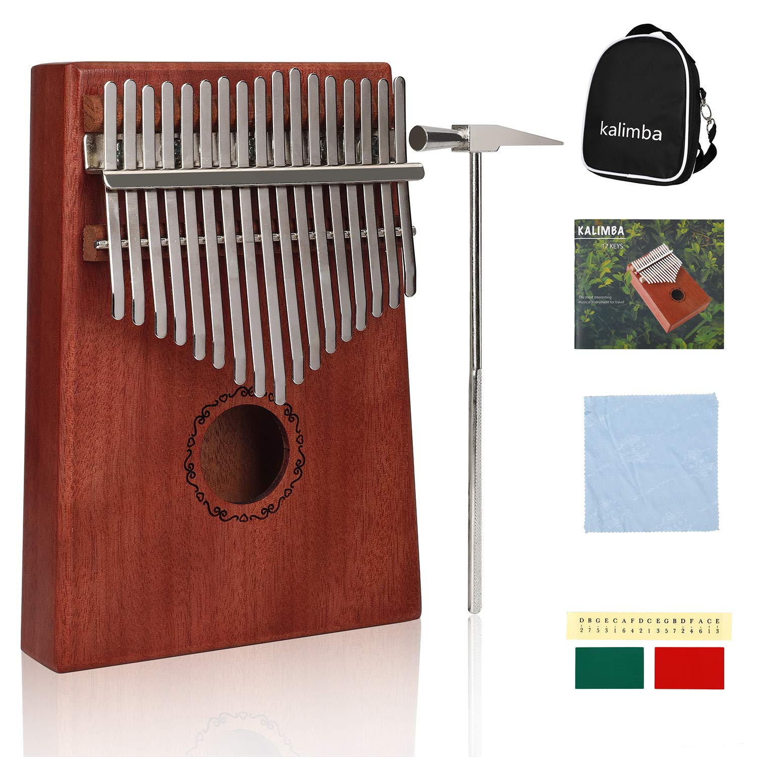 Kalimba 17 Tasti Thumb Piano Marimbe Piano Strumento Musicale con Carry Bag Libro di Musica Adesivi in Scala Tuning Hammer per Music Lover e Principianti
