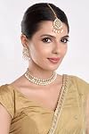 Efulgenz Indian Bijoux Collier Choker Maang Tikka Boucles d'oreilles Bollywood Mariage Cristal Kundan Collier Boucles D'oreille Chaîne de tête