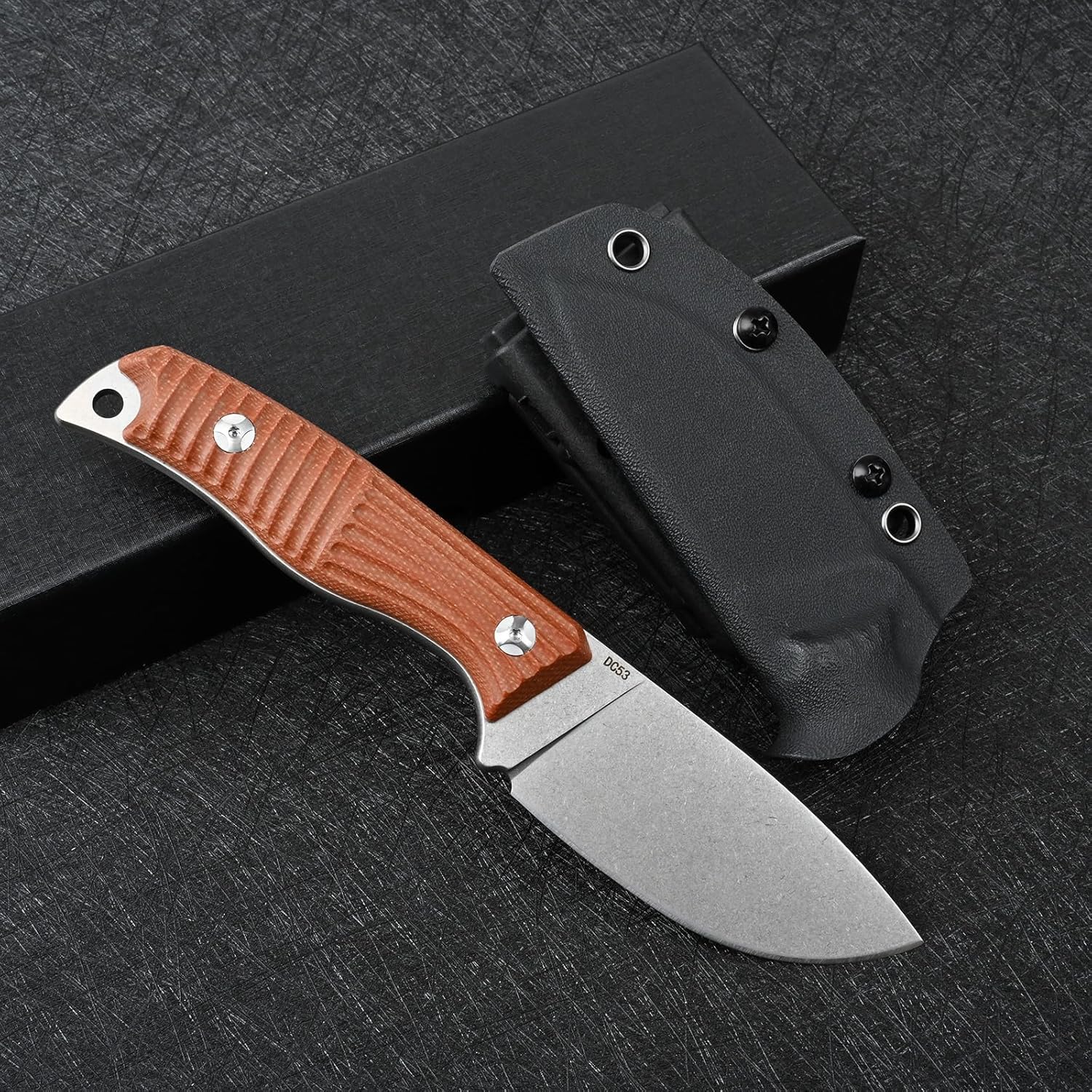 Fixed Blade Tactical Knife DC53 Steel Micarta Handle Kydex Sheath for Camping Hunting EDC (White+Brown)