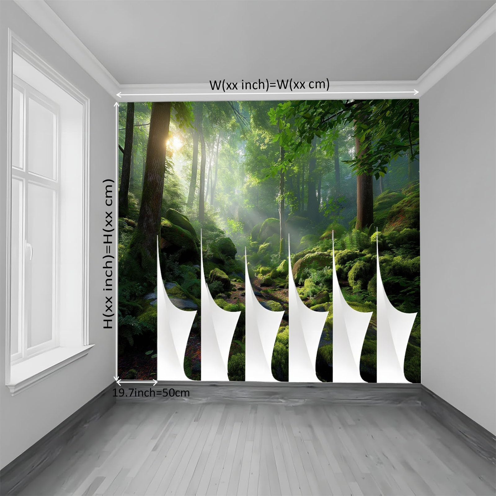 Générique Tapeta z włókniny Natura Słoneczny Las Moussus Rocks 200 x 140 cm, zielona tapeta panoramiczna fotograficzna, łatwa do zainstalowania dekoracja ścienna do salonu, sypialni, kuchni
