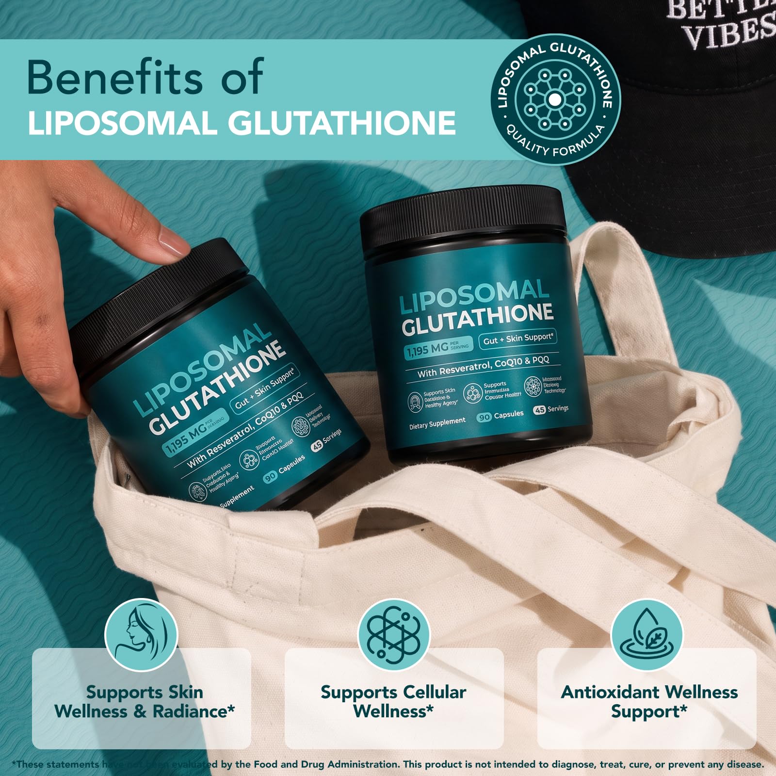 Liposomal Glutathione 1195mg per Serving with Resveratrol, CoQ10 & PQQ — Amazon image 6