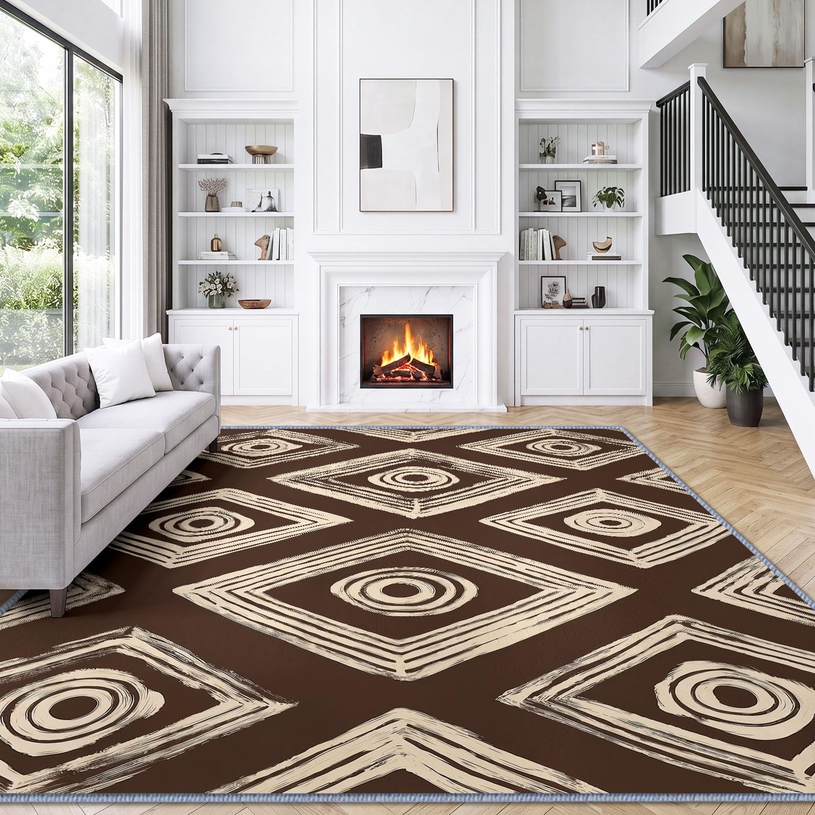 80 x 150 cm, tappeto decorativo in flanella, comfort tradizionale, robusto, geometrico, rombo, rosso scuro, morbido, ipoallergenico, per soggiorno e camera da letto, design moderno, facile da pulire