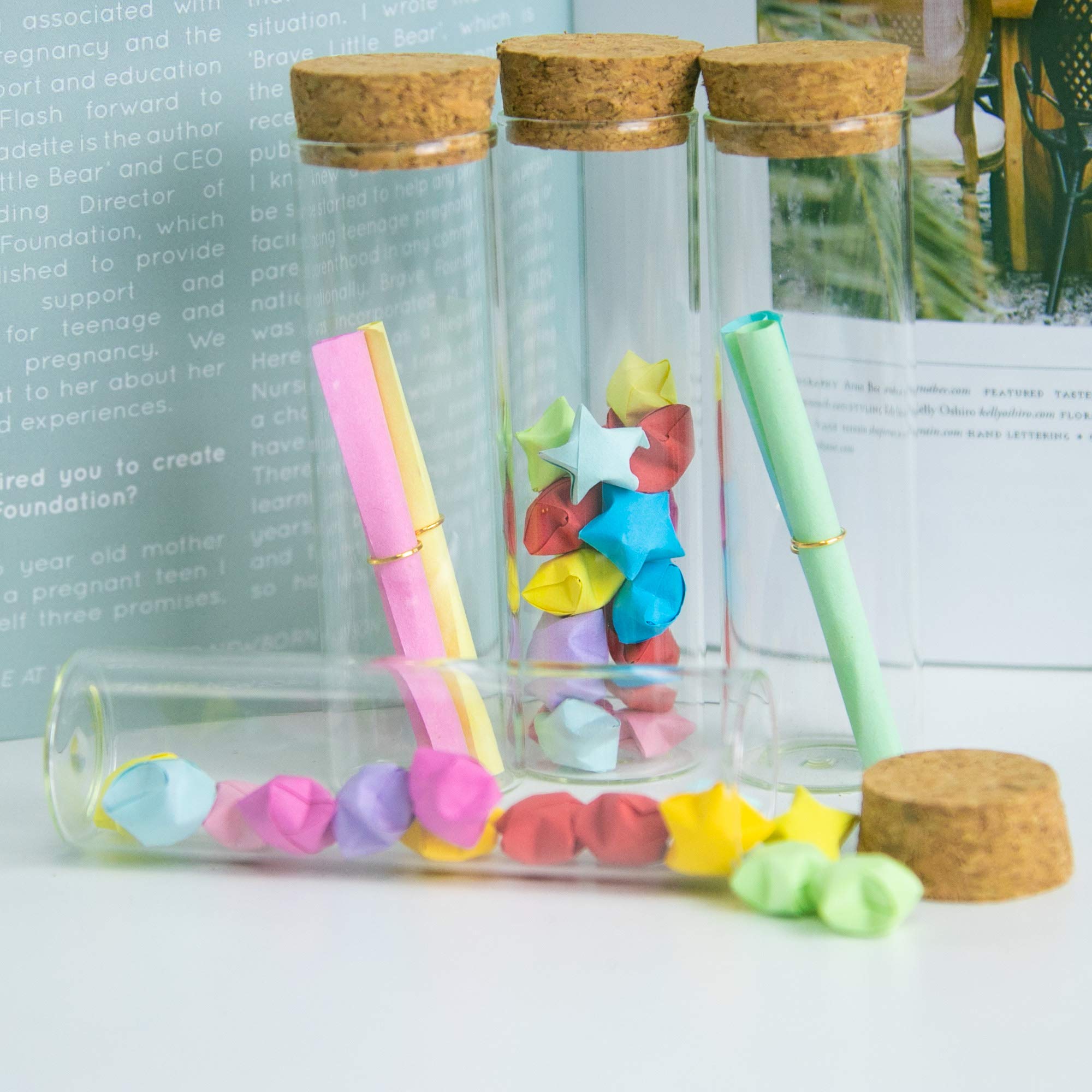 Flaschen, aus Glas, Reagenzglas, transparent, mit Korken, Fassungsvermögen von 15 ml bis 110 ml, Außendurchmesser 30 mm, 12 oder 50 Stück, Holz Glas, durchsichtig, 50ml