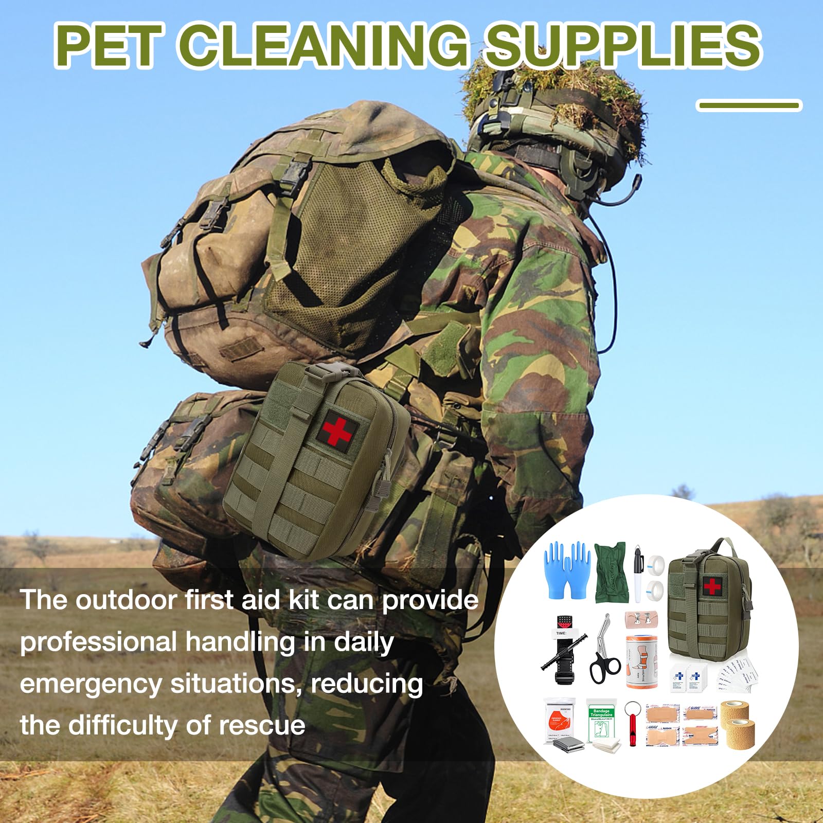 61 Stück Erste Hilfe Set Outdoor, Survival Set First Aid Kit, Trauma Erste Hilfe Tasche, First Aid Kit Military, Notfall Trauma Survival Ausrüstung, für Camping Wandern Radfahren Klettern und Reisen