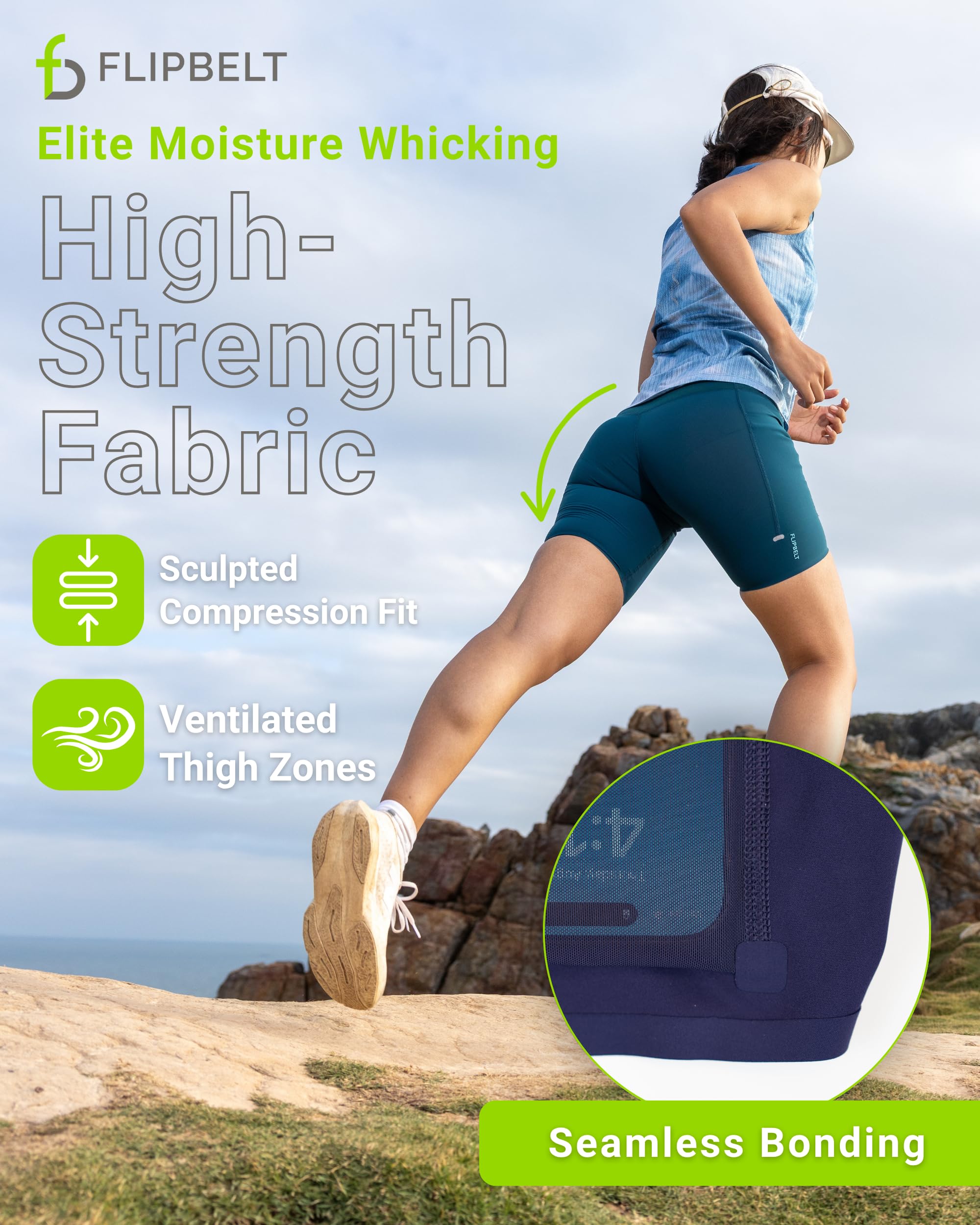 FlipBelt Women’s Air Compression Shorts – Lightweight, Moisture-Wicking with Built-in Phone Pocket – USA Small Business
