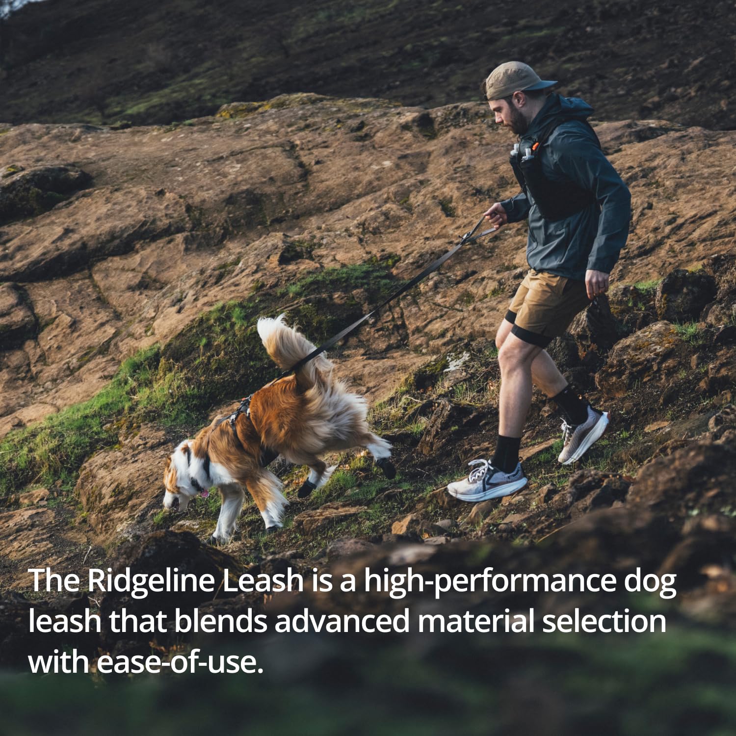 Ruffwear Ridgeline - Correa extensible para perro, 2 m, correa para perro manos libres, cinturón de cintura 2 en 1 o mano, asa acolchada ajustable y lazo de transporte para bolsas de excrementos de