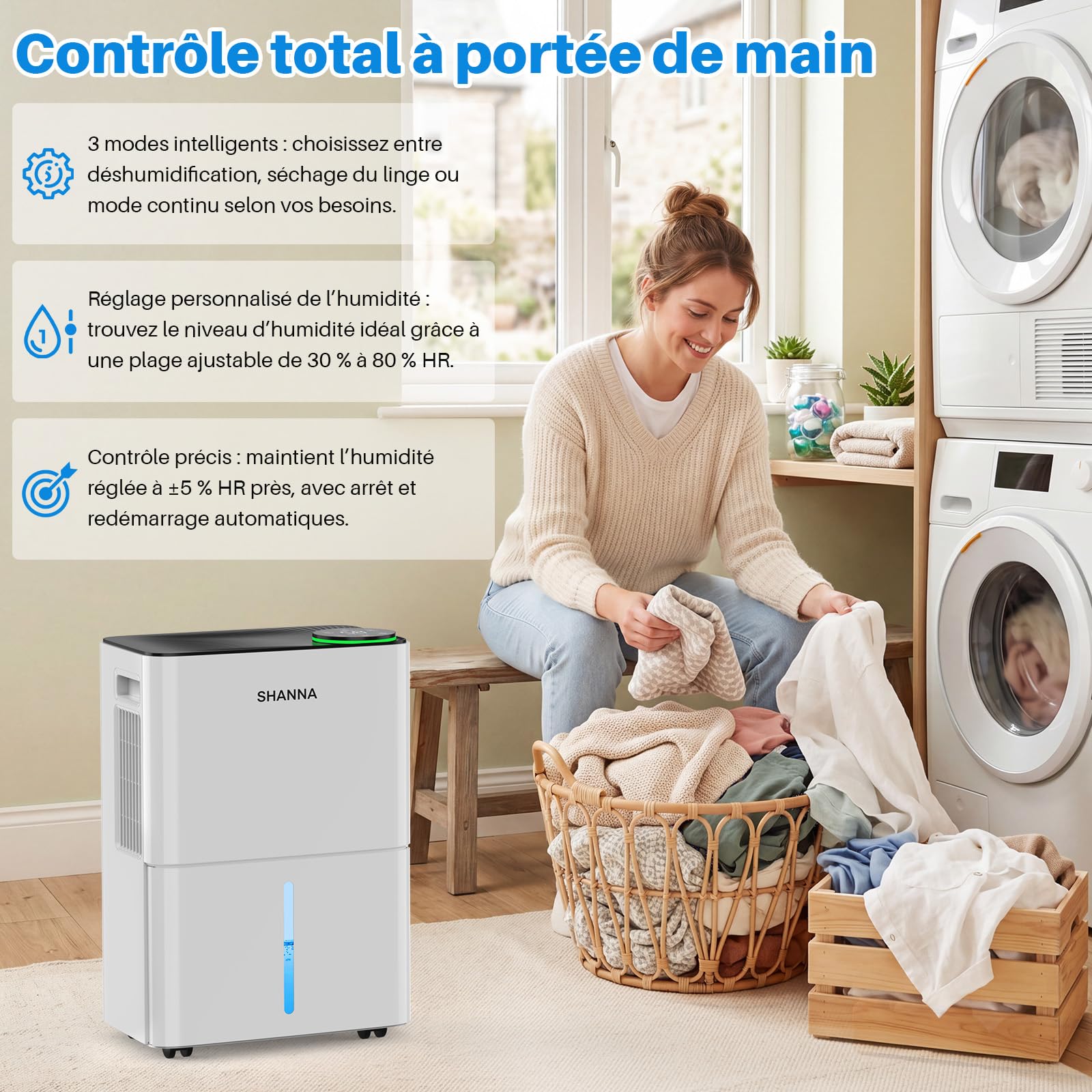 SHANNA Deshumidificador 15L Para Hogar, Hasta 40m², Con Apagado Automático. Ideal Para Baños, Dormitorios Y Sótanos. Refrigerante R290. Cambio Gratuito En 1 Año Y Garantía De 10 Años.