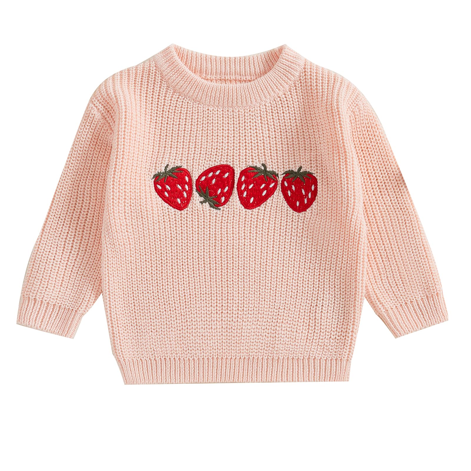 baorji Toddler Baby Girls Sweater Strawberry Embroidery Knit Sweatshirt Pullover Knitwear Knitted Warm Fall Winter Clothes (Pink, 3-6 Months)